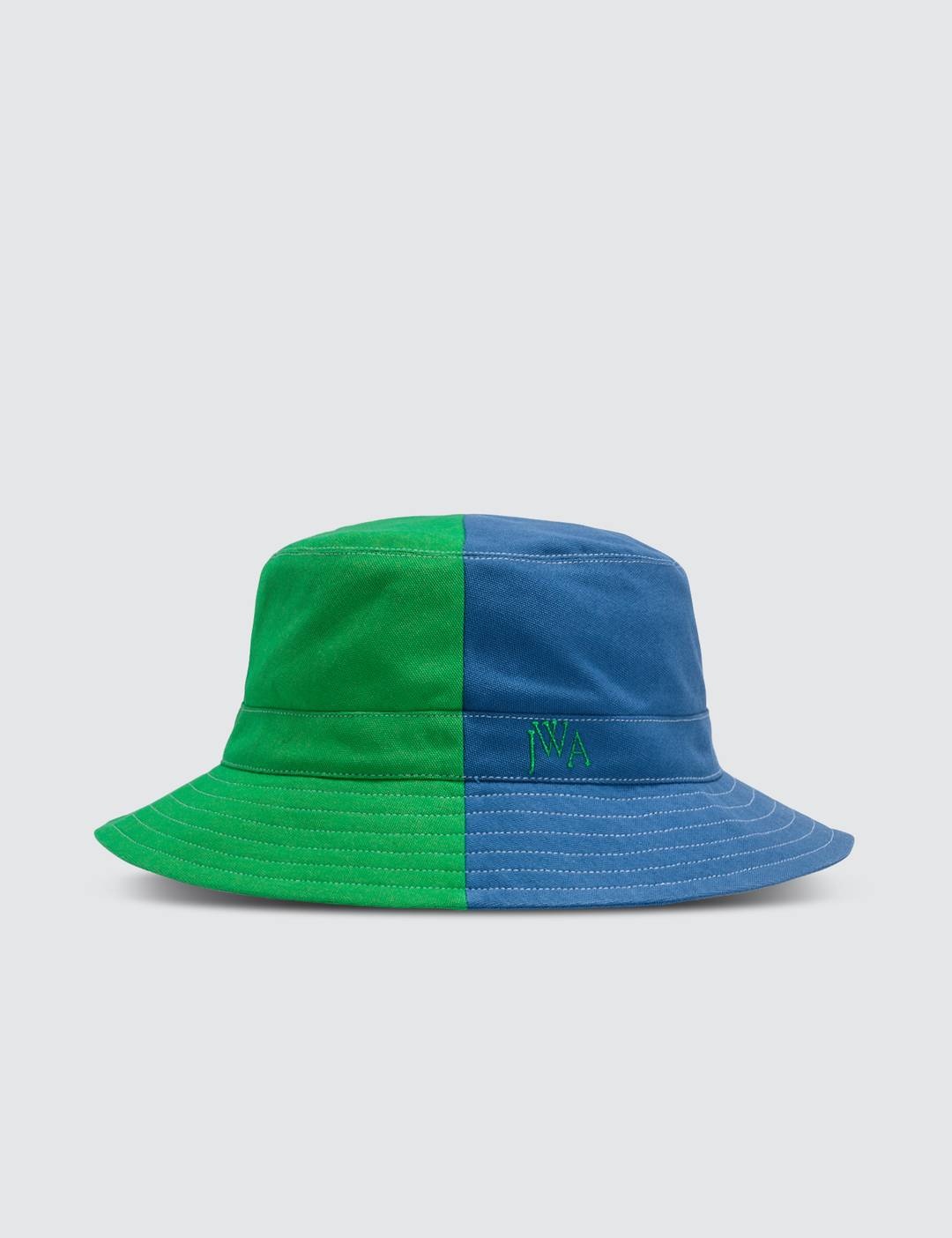 Green & Blue Color-blocked Bucket Hat - 1