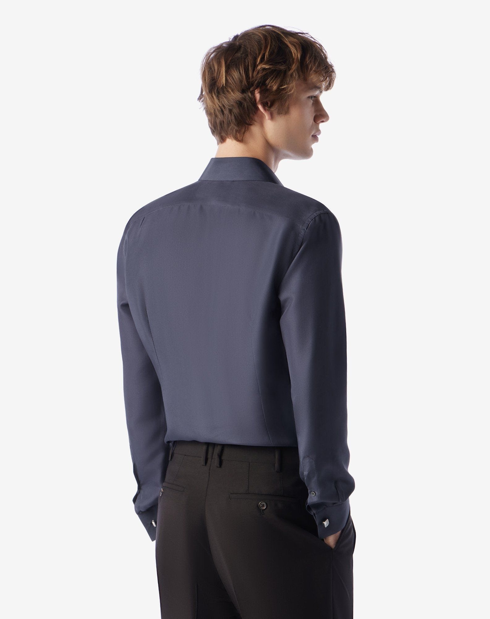 Navy blue silk shirt - 3