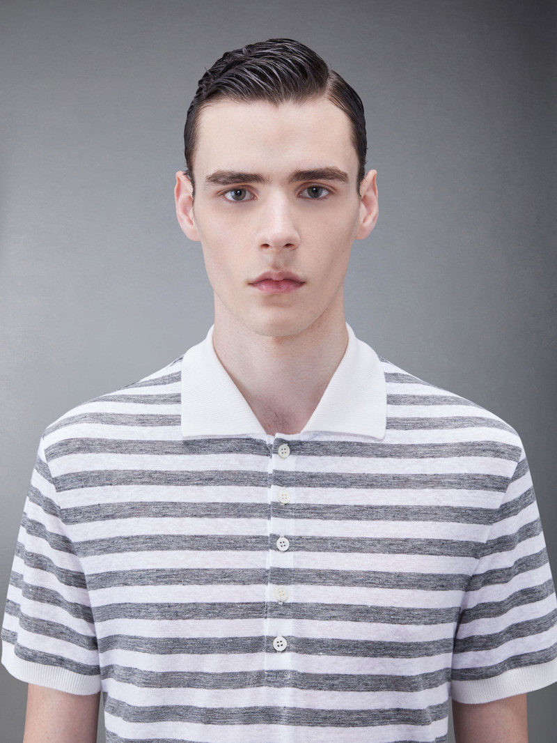 Linen Jersey Short Sleeve Striped Polo 4