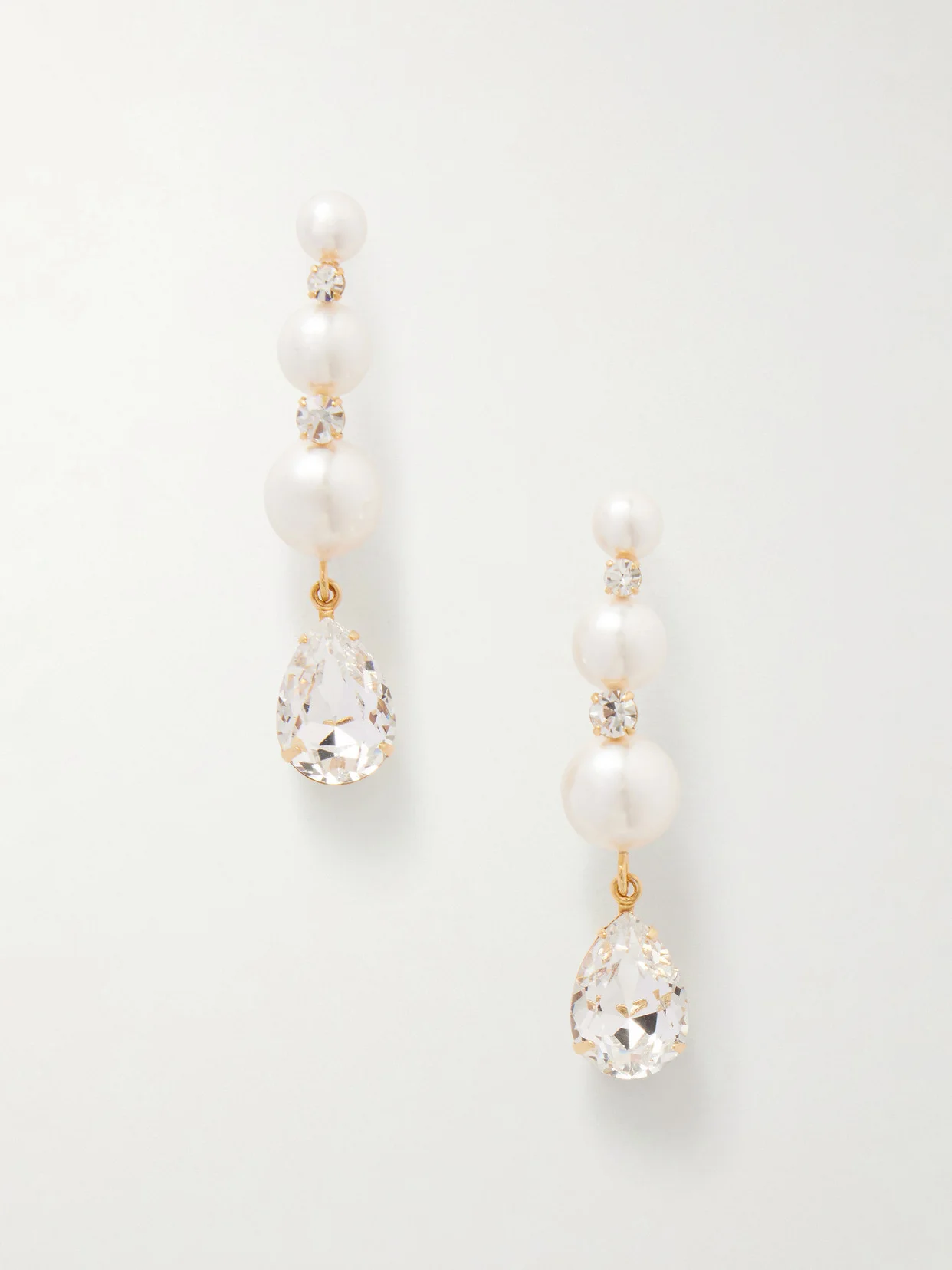 Gold-pleated, Crystal And Pearl Earrings - 1