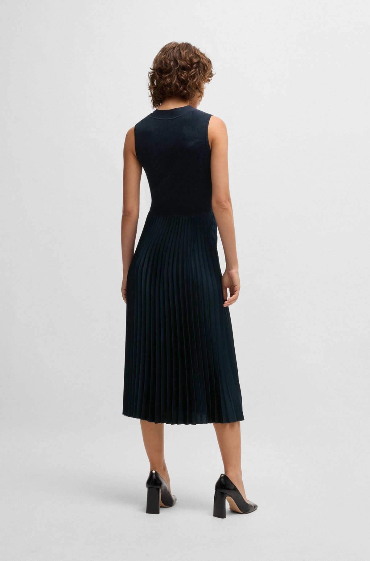 MIXED-MATERIAL DRESS WITH PLISSÉ SKIRT - 5