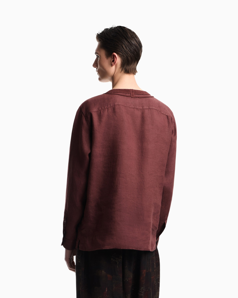 EMPORIO ARMANI GARMENT-DYED LINEN V-NECK SHIRT WITH TRIM outlook