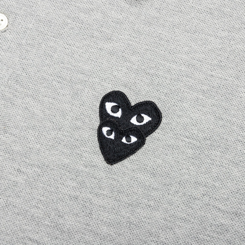 COMME DES GARCONS PLAY STACKED HEART POLO SHIRT - GREY 3