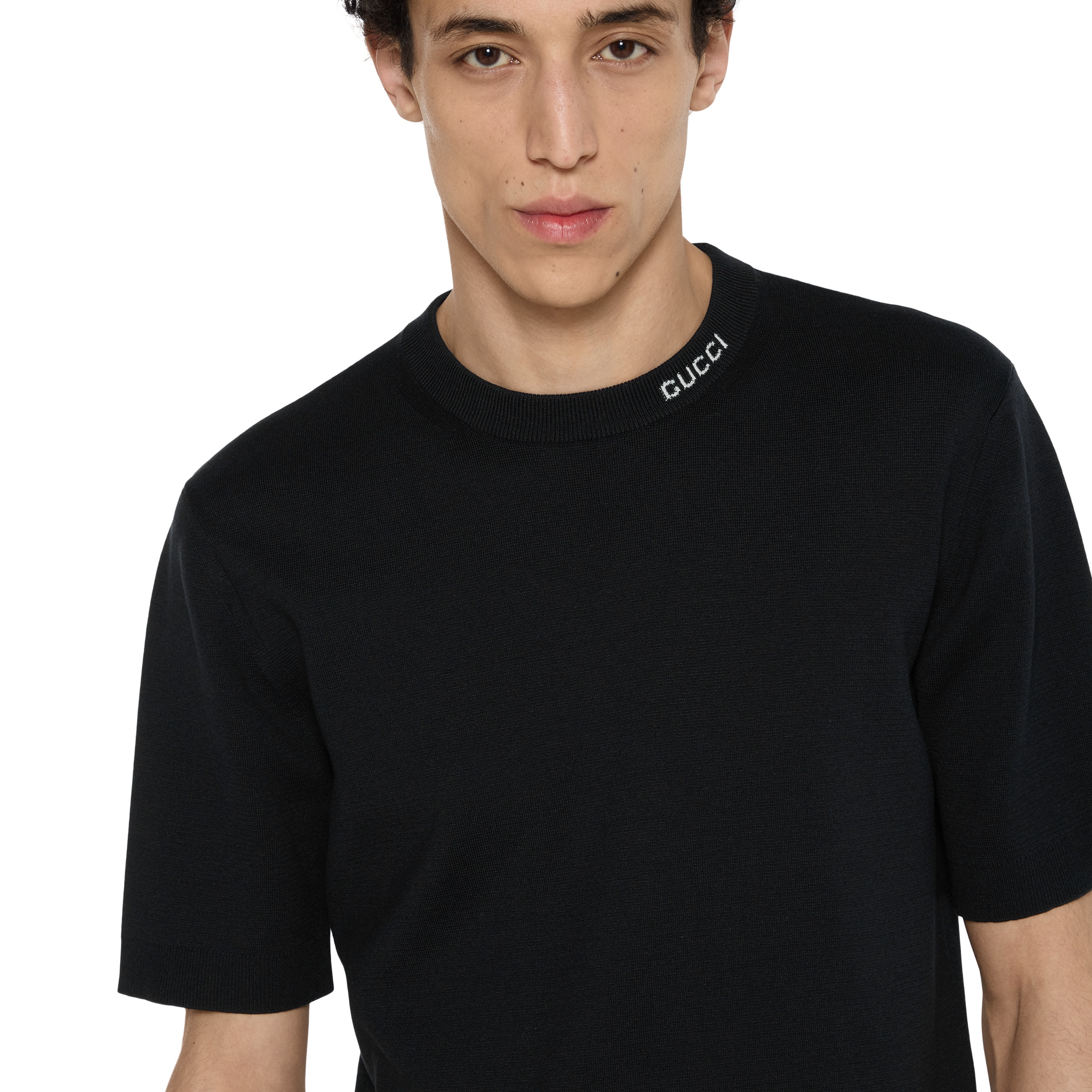 Silk cotton T-shirt with Gucci intarsia - 5