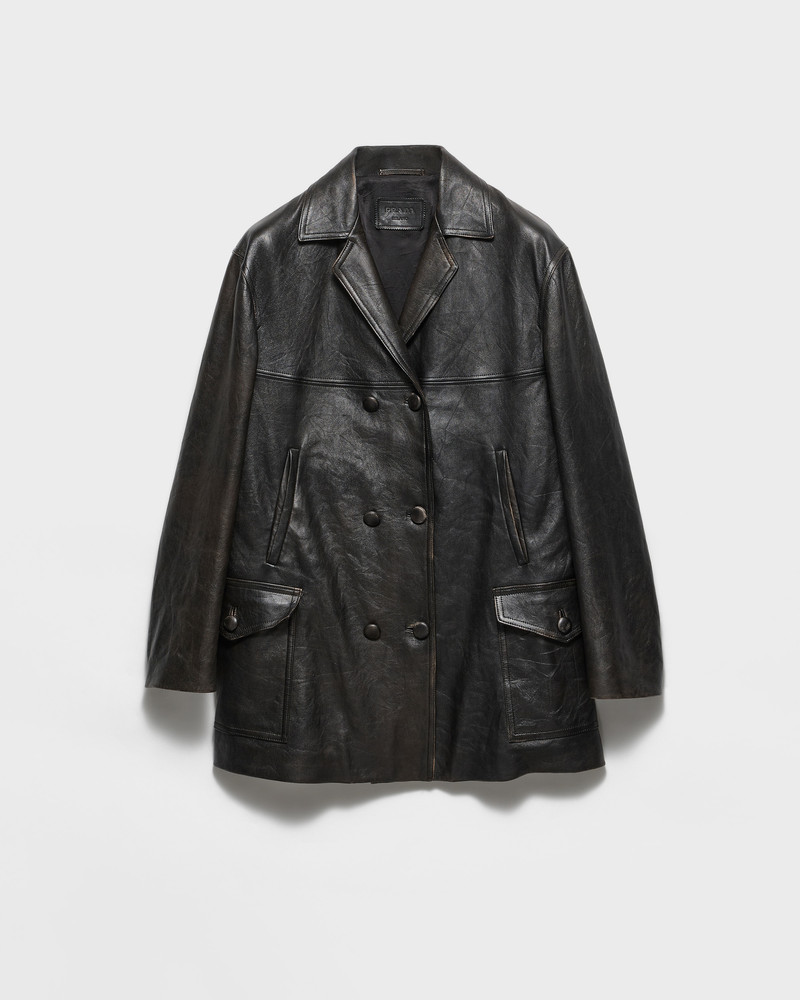 Double-breasted nappa leather caban jacket 1