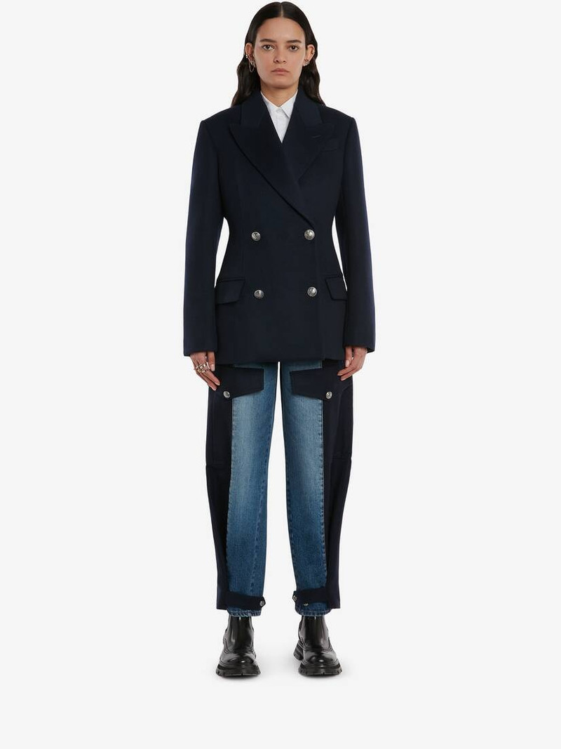 Alexander McQueen Silver Metal Eyelets Peacoat in Navy outlook