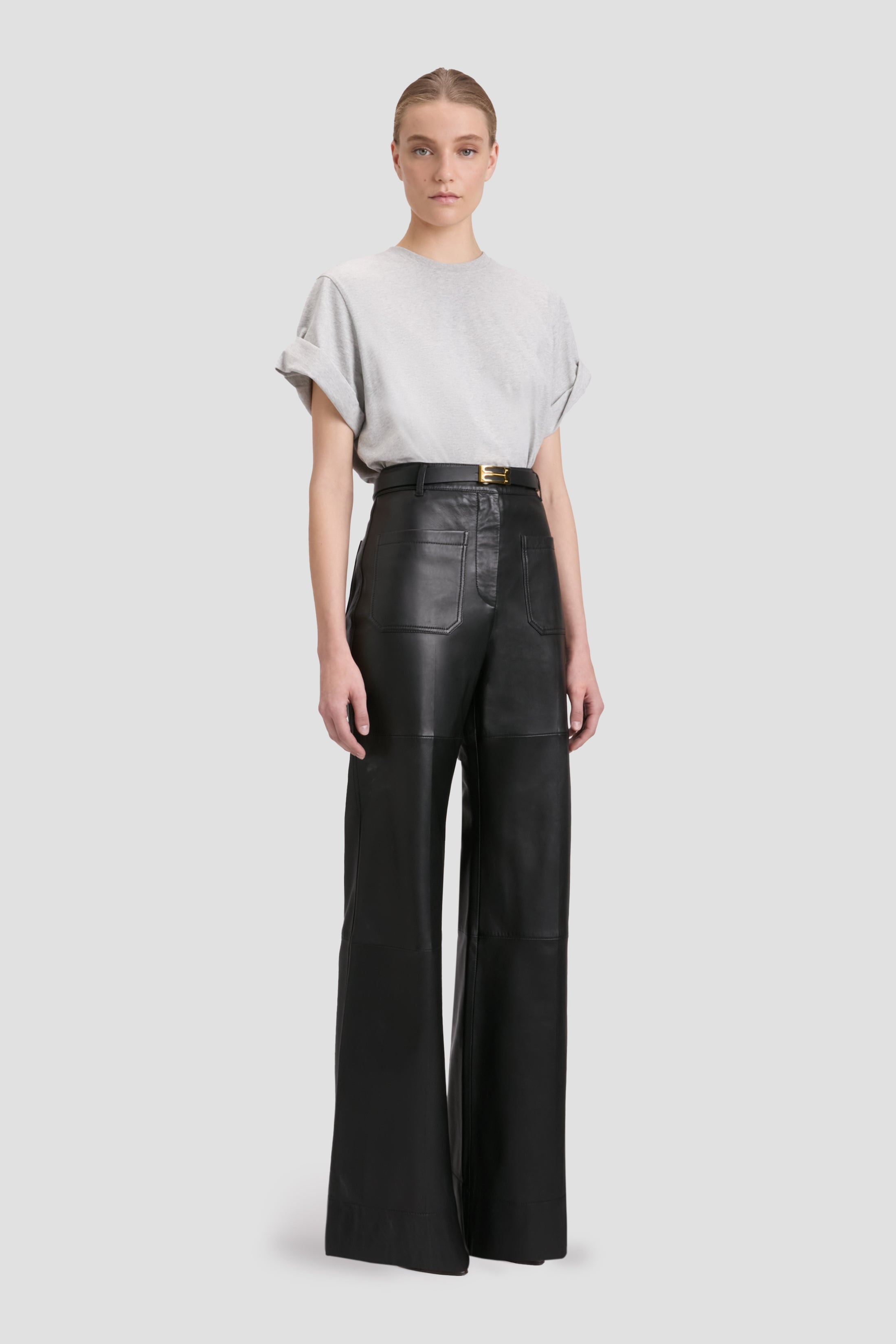 Alina High Waisted Trouser In Soft Black Leather - 3