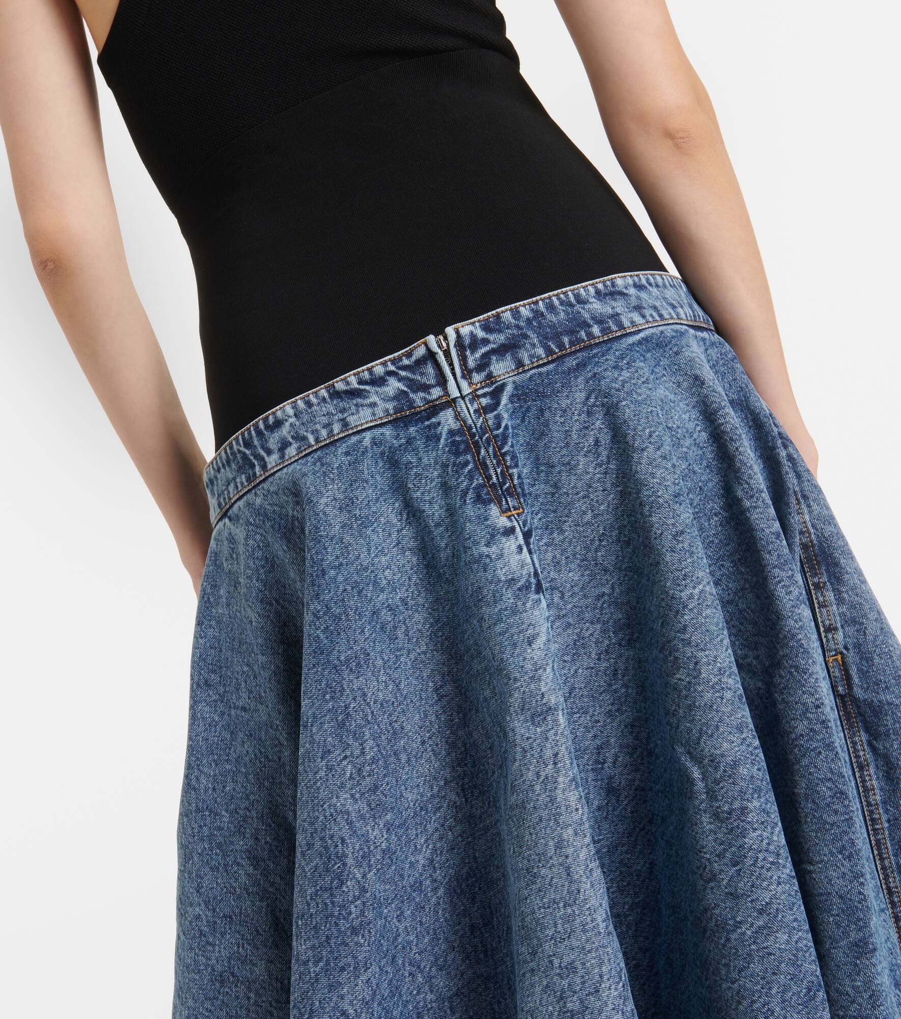 Denim and cotton jersey midi skirt - 6