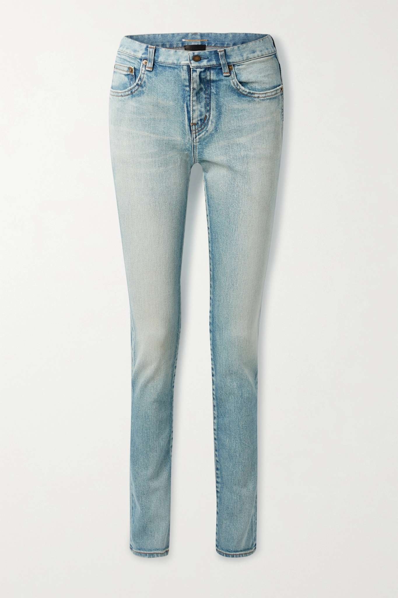 Distressed low-rise slim-leg jeans - 1