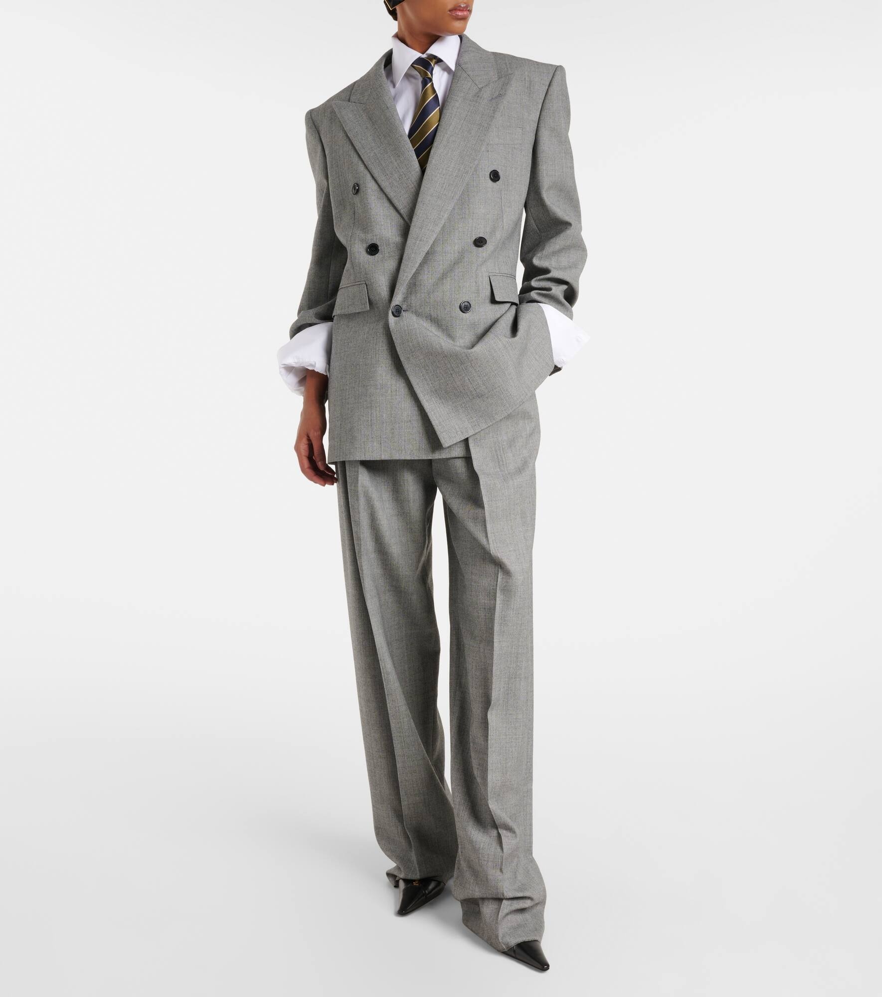 Double-breasted wool twill blazer - 2