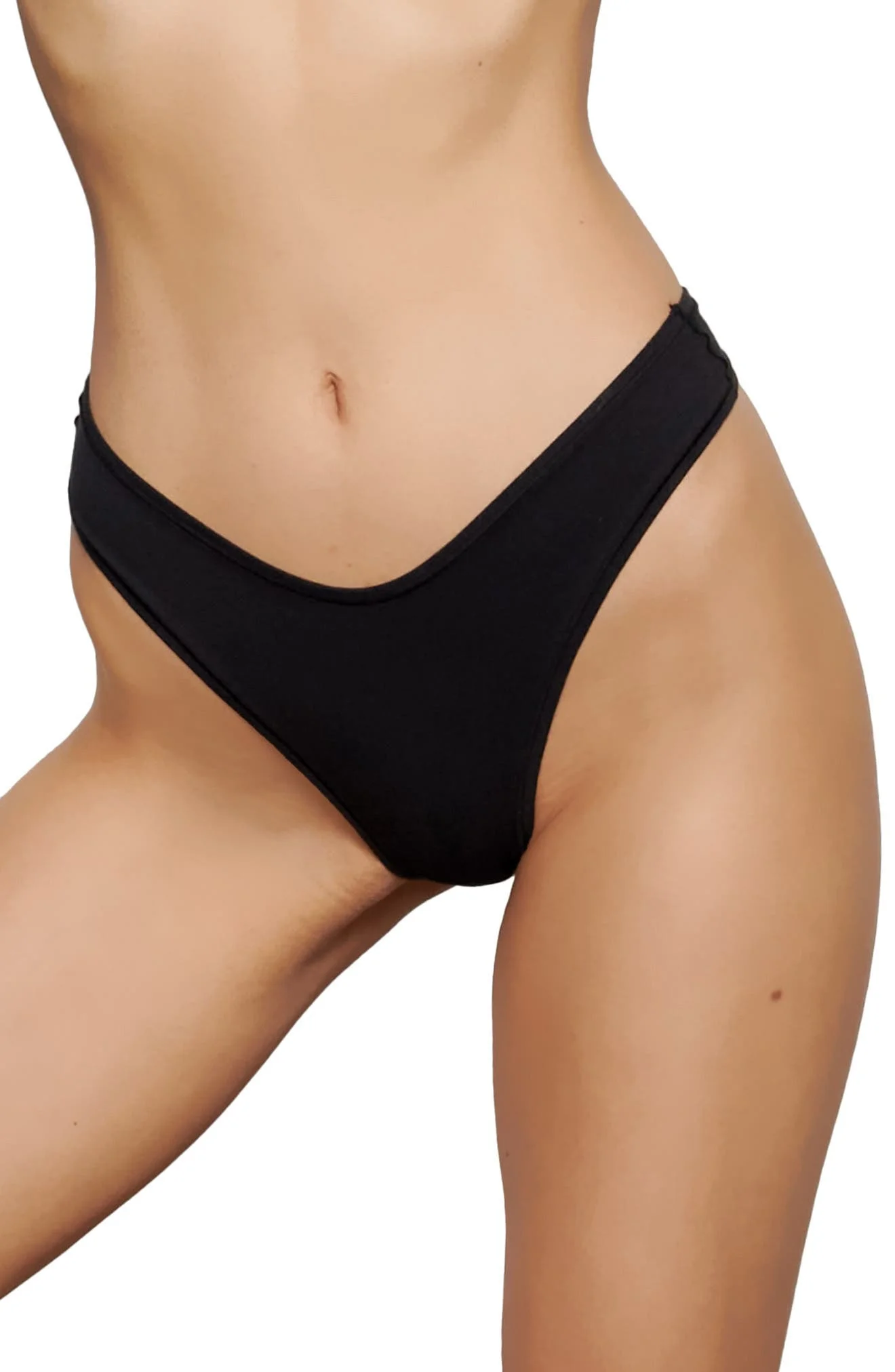 SKIMS Cotton Stretch Jersey Dipped Thong in Soot at Nordstrom - 1