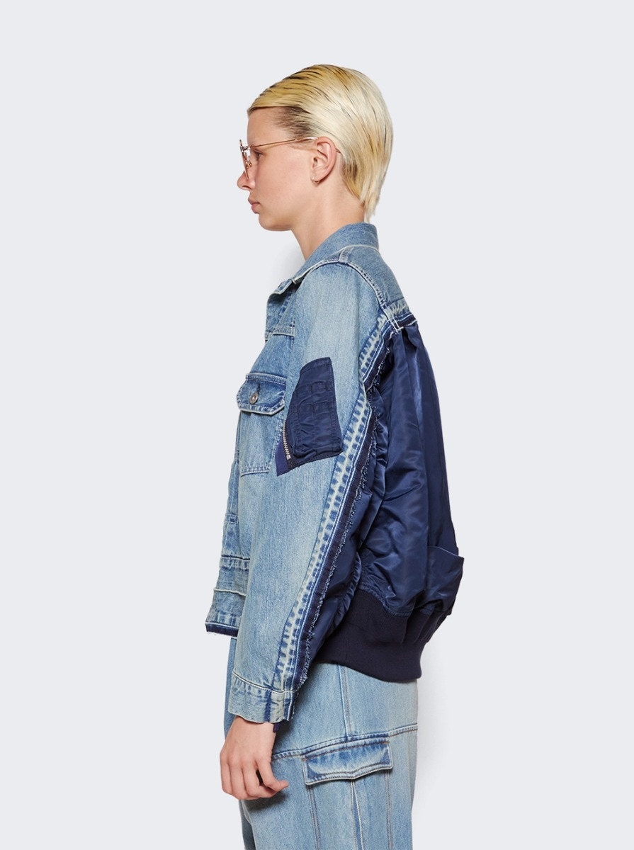 Denim And Nylon Twill Jacket Blue - 8