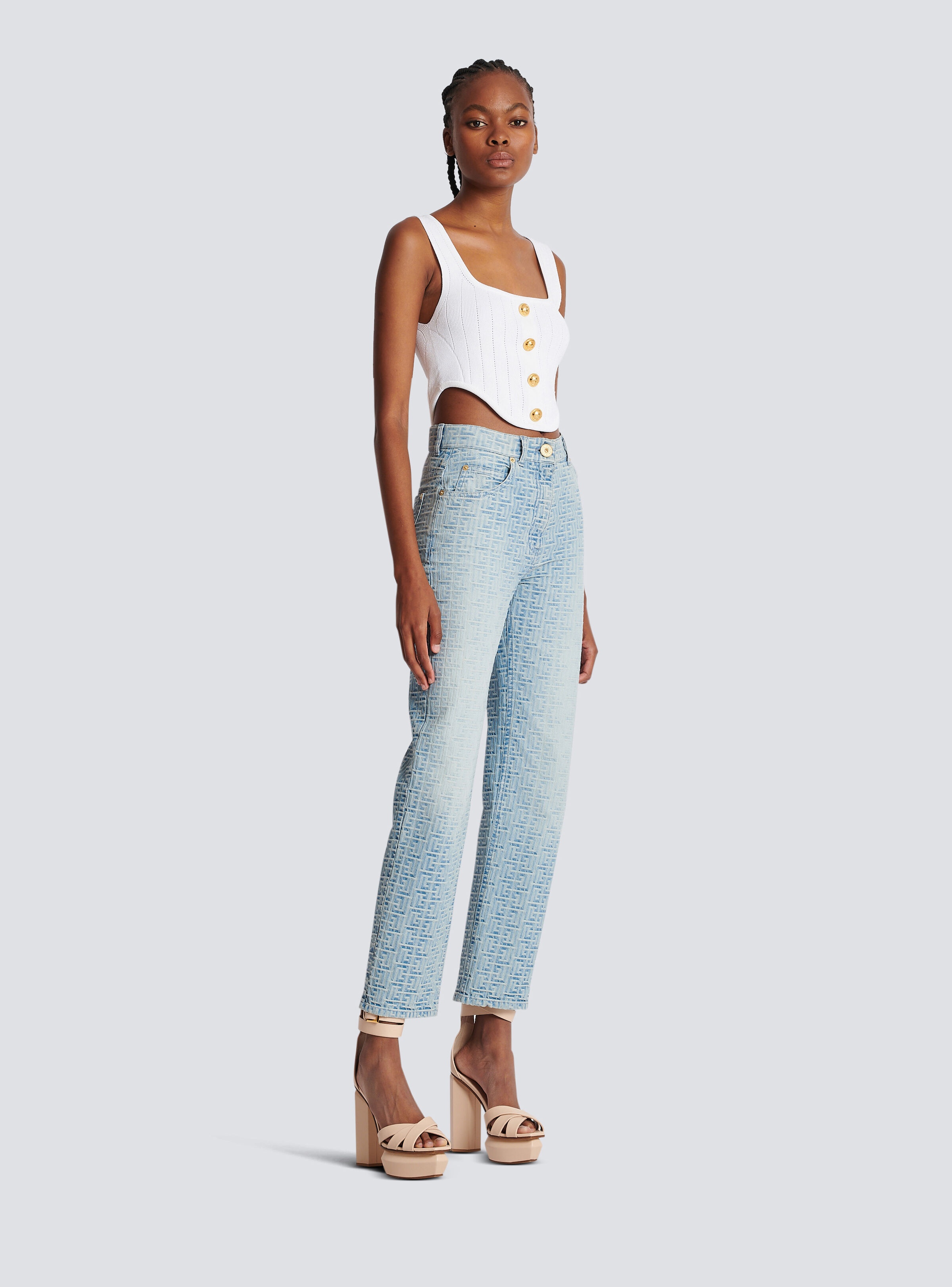 Monogrammed straight-cut denim jeans - 3
