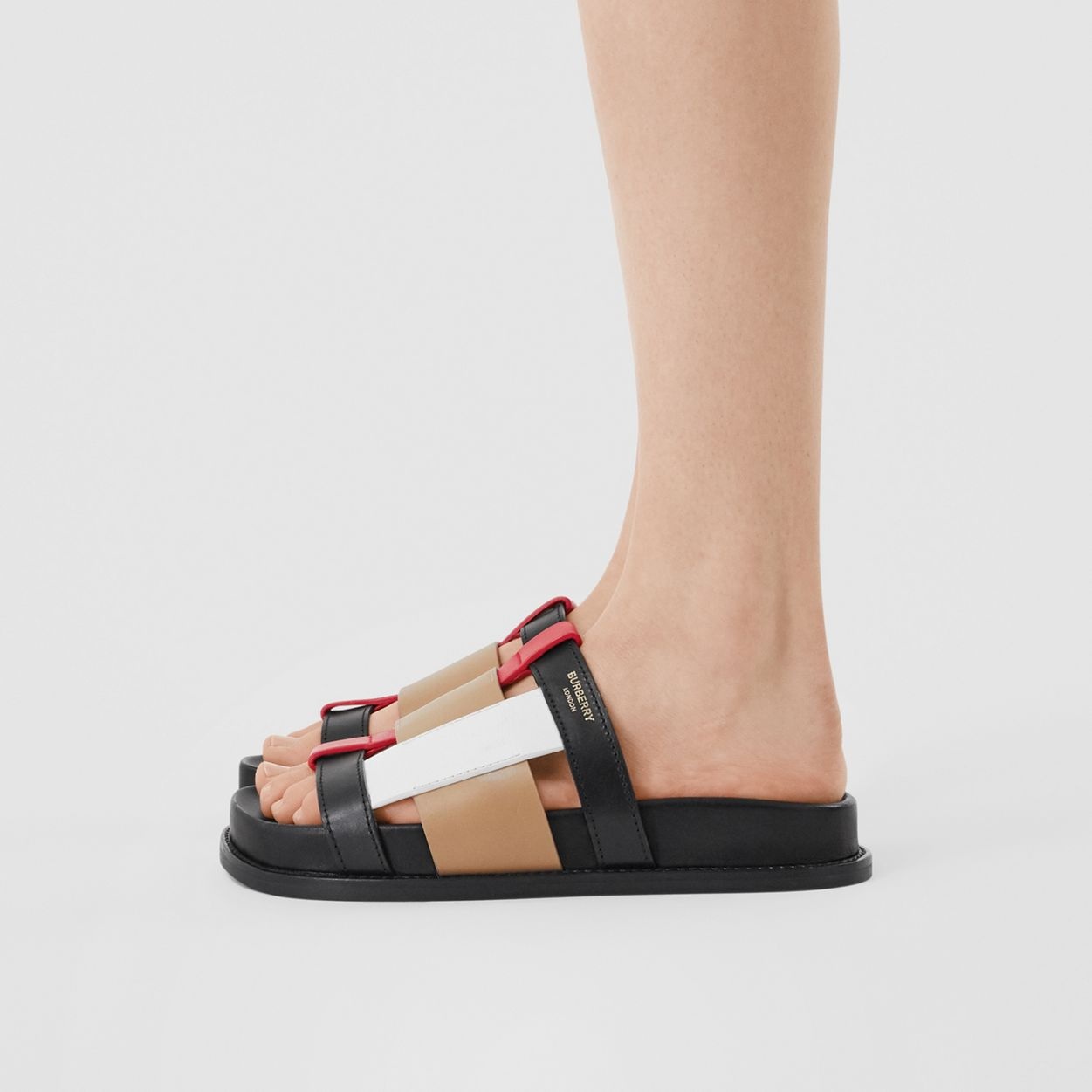 Colour Block Leather Slides - 4