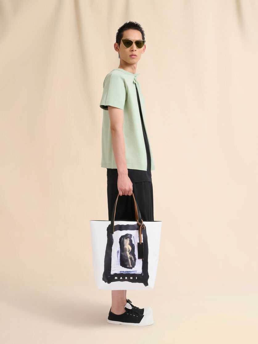WHITE AND BLACK TRIBECA TOTE WITH NAKED FIGURE PRINT - 2