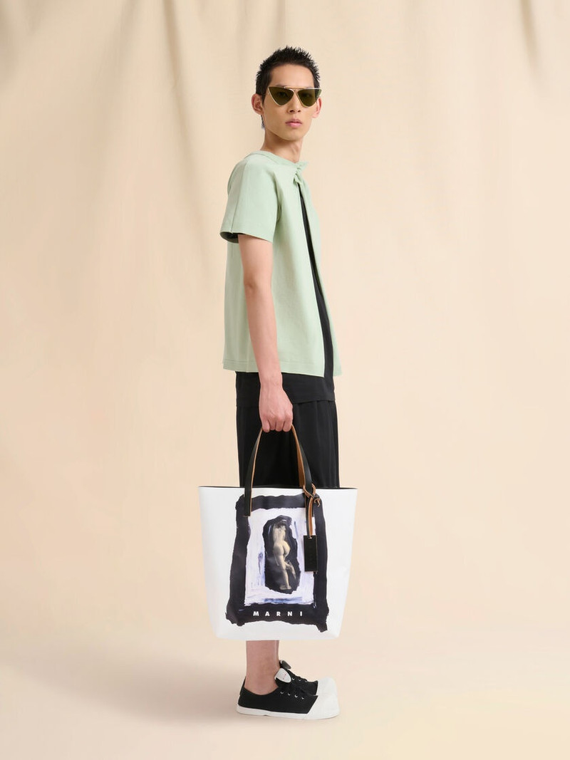 Marni WHITE AND BLACK TRIBECA TOTE WITH NAKED FIGURE PRINT outlook