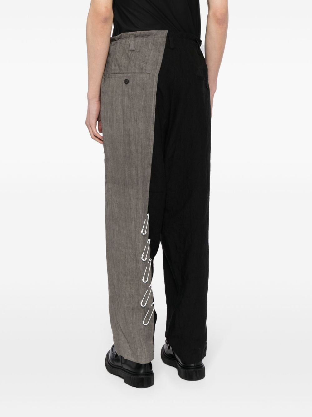 two-tone linen trousers - 4