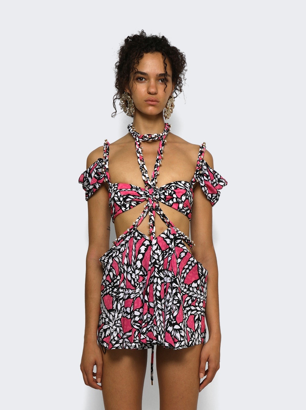 Rope Printed Cut-out Mini Dress Fuchsia And Multicolor - 3