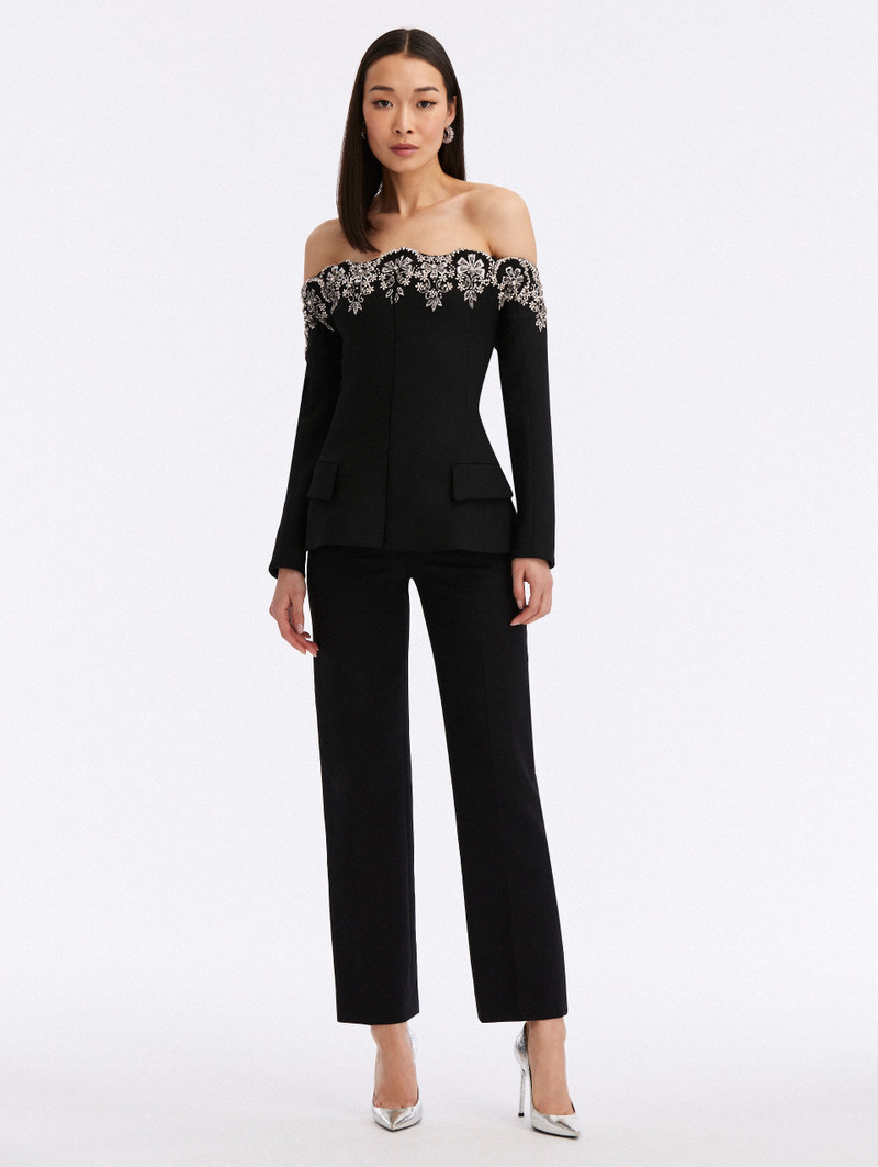 Oscar de la Renta OFF SHOULDER CRYSTAL SCALLOP EMBROIDERED JACKET outlook