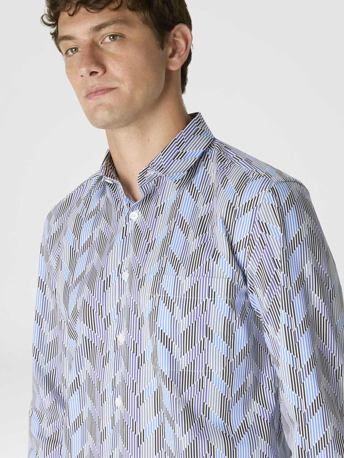 Poplin Cotton Shirt with Zigzag Pattern - 4