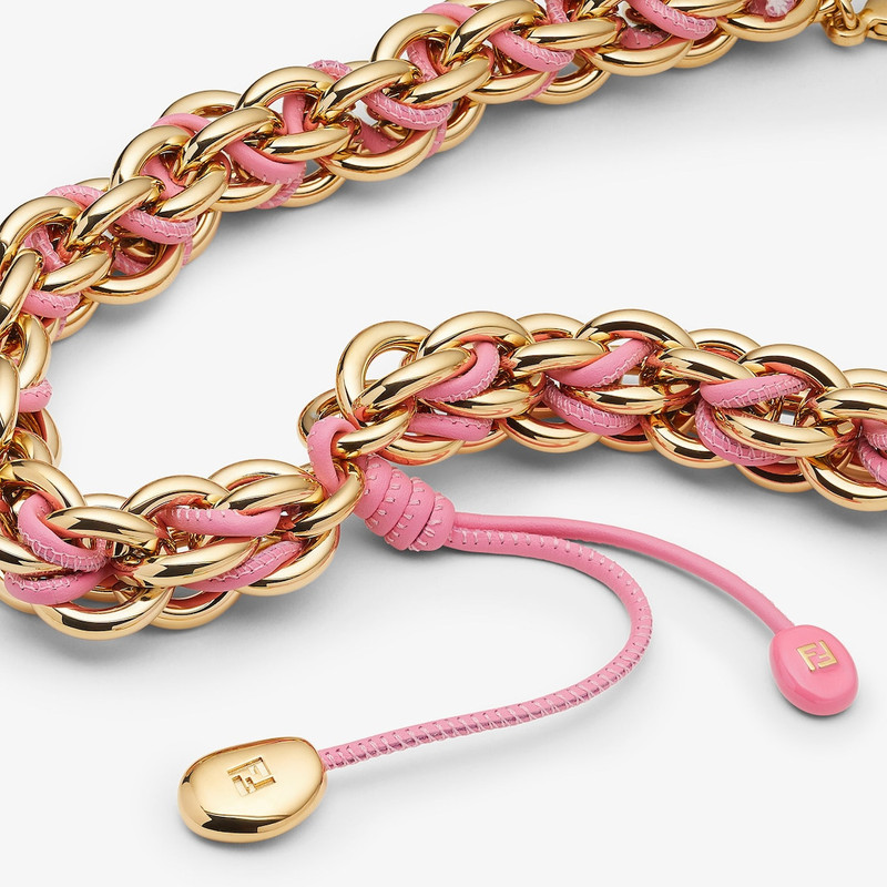 FENDI Fendi Candy Necklace Gold-colored metal and pink leather necklace outlook