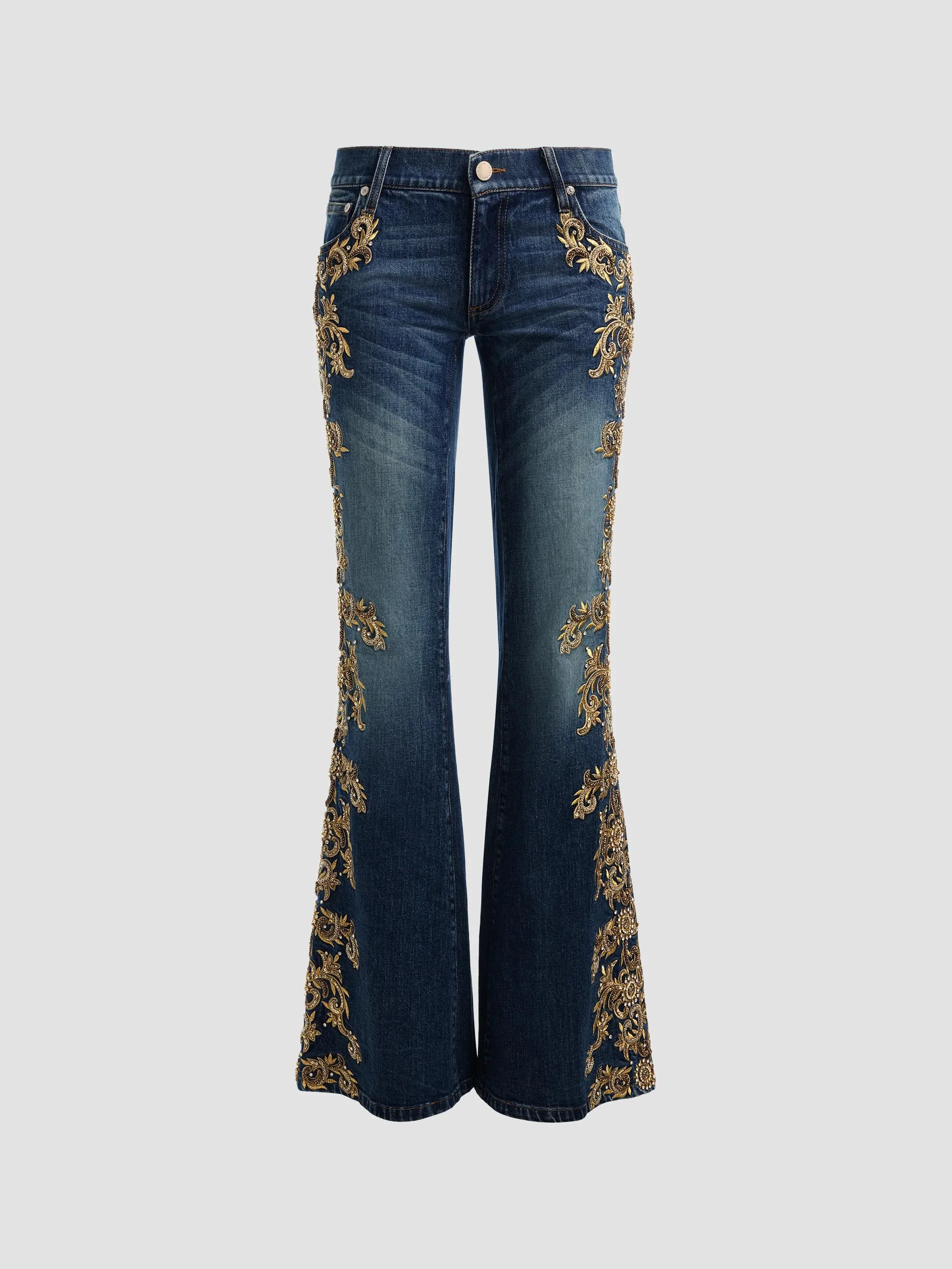 Women's Emryn Embellished Ultra Low-Rise Relaxed Flared Jean - Georgetta Vintage Blue - 1