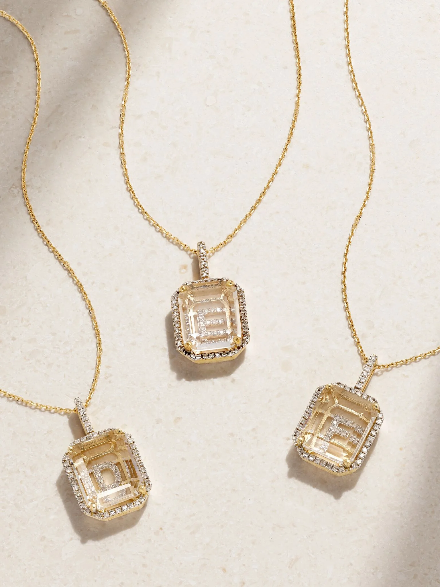 Initial 14-karat gold, quartz and diamond necklace Gold - 1