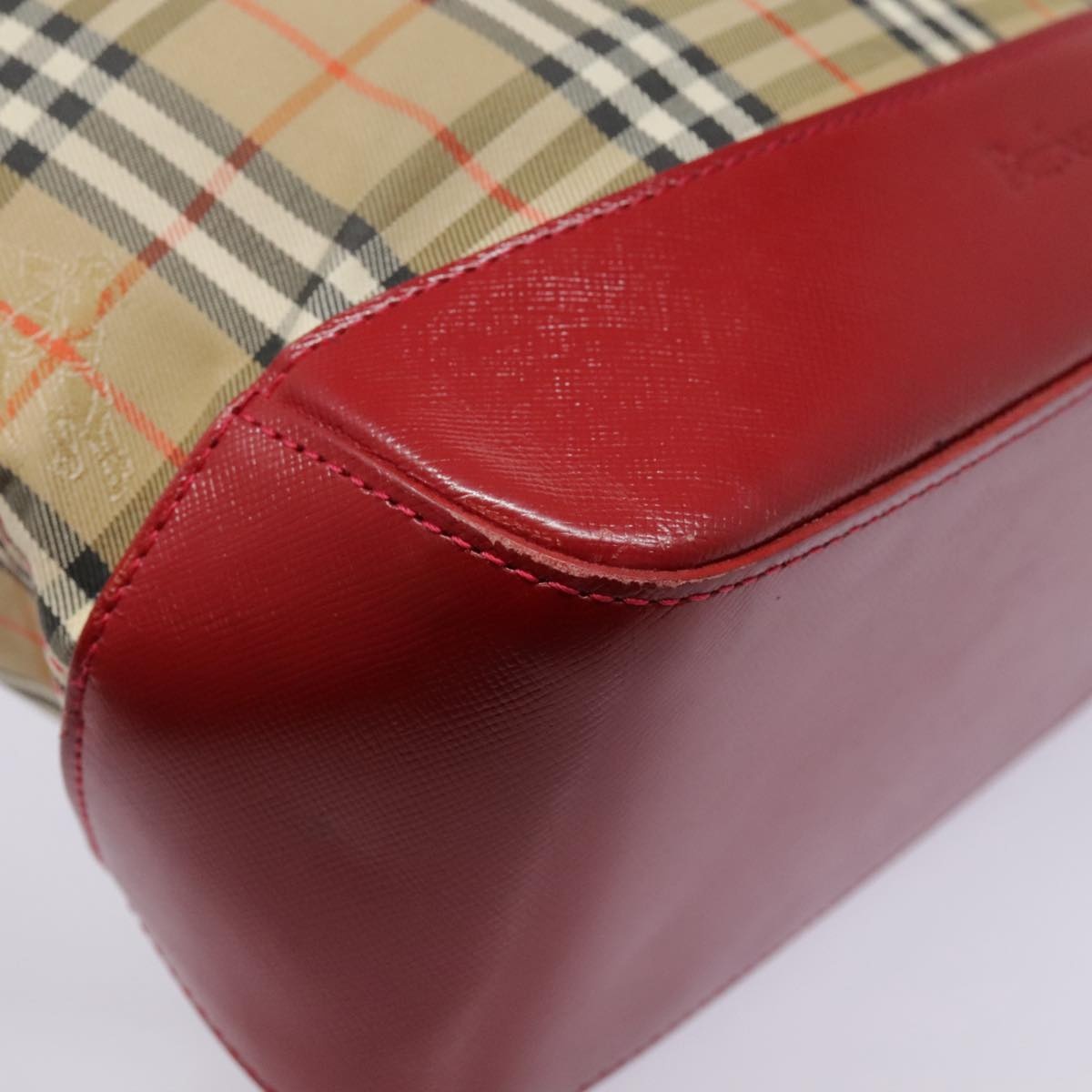 Burberry Nova Check Tote Bag Canvas Leather Beige Gold Red - 9