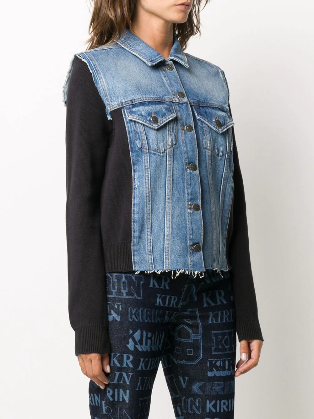 denim panel jacket - 3