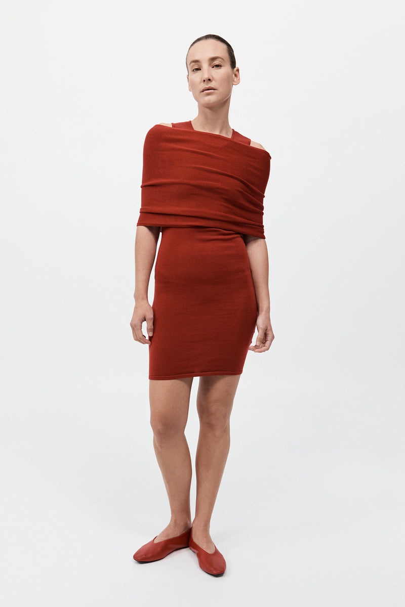 Detachable Layer Knit Dress - Rosso - 2