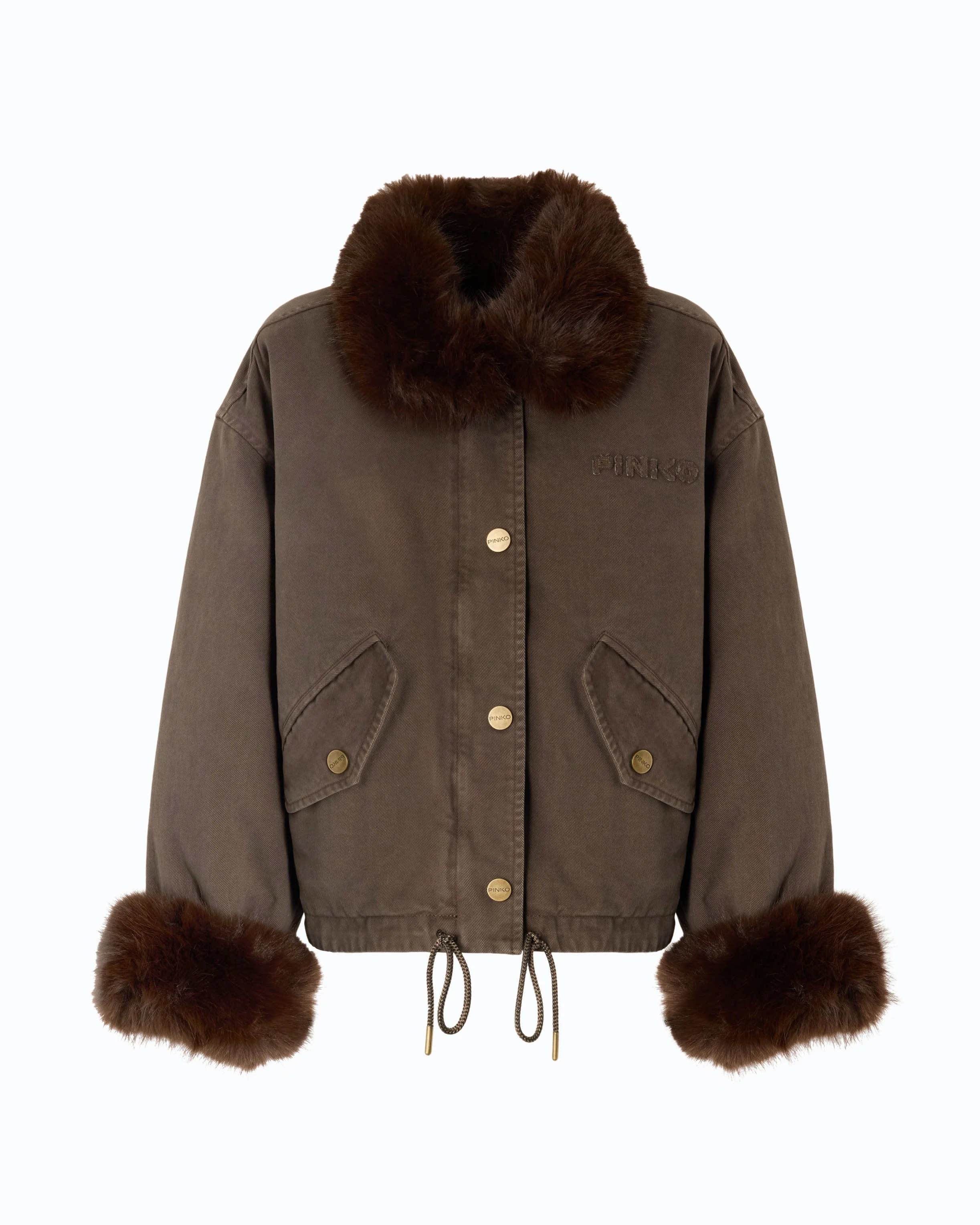 COTTON PEA COAT WITH FAUX FUR DETAILS - 1