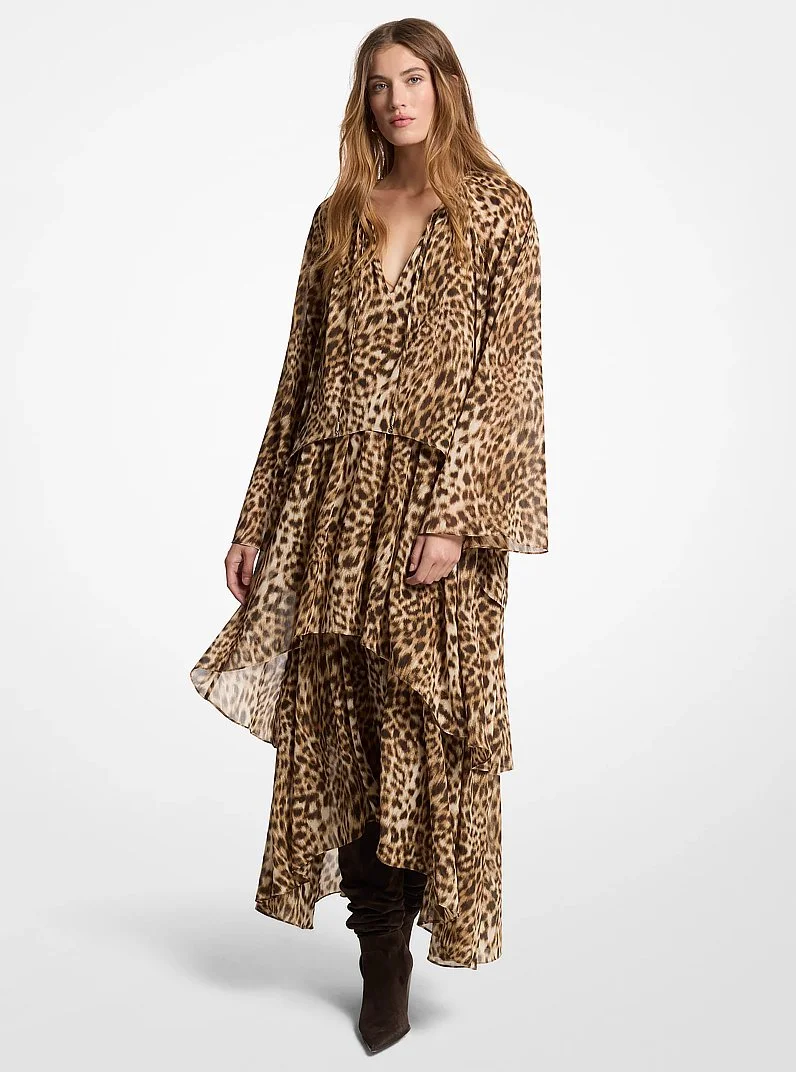 Leopard Print Georgette High-Low Dress - 1