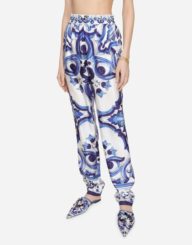 Silk twill pants with majolica print - 4