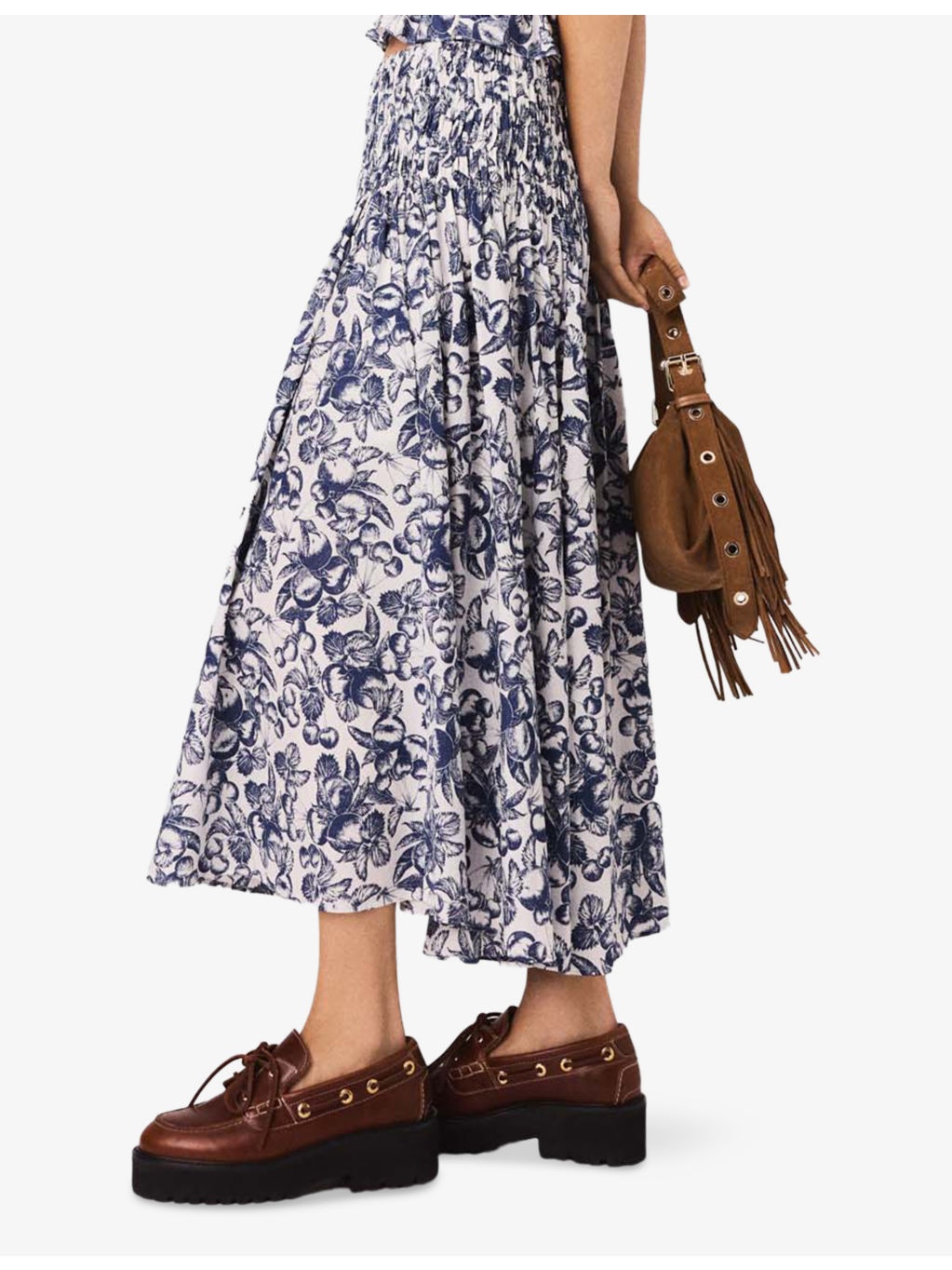 Fruit-Print Smocked-Waist Cotton Maxi Skirt - 3