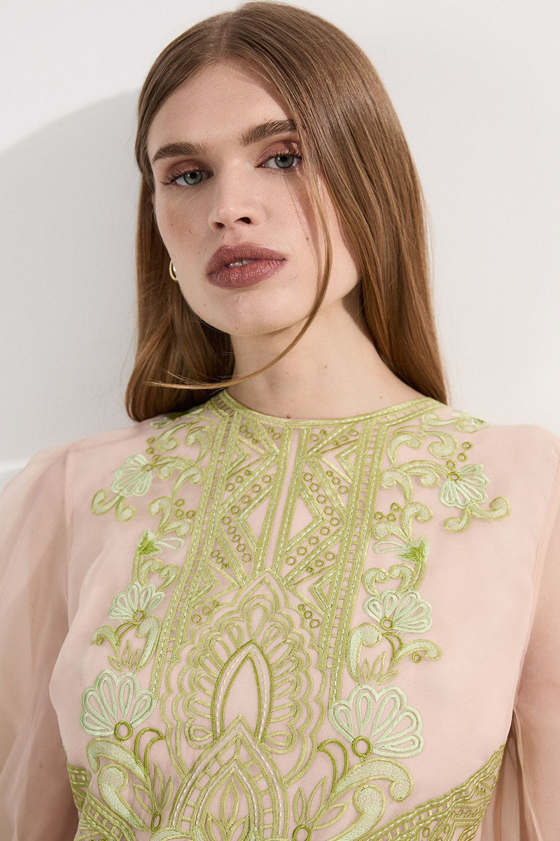 KAREN MILLEN Petite Embroidered Organdie Balloon Woven Mini Dress outlook