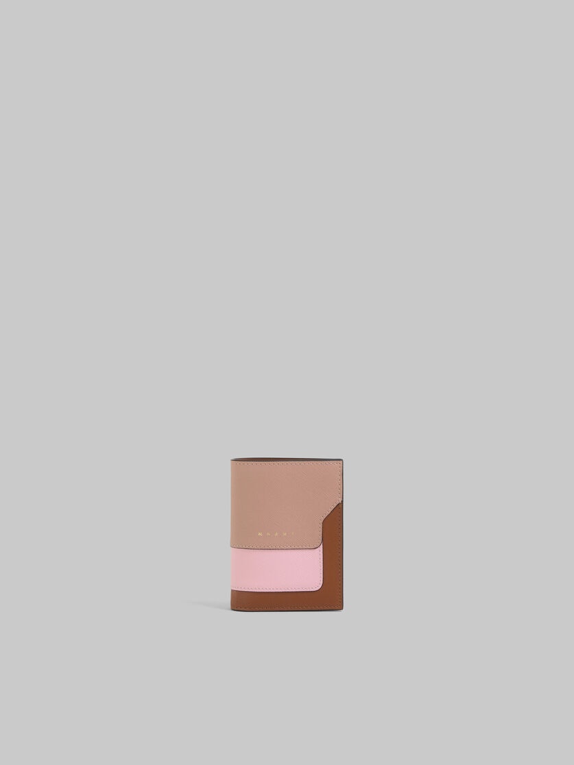 DUSTY PINK, PINK AND BROWN SAFFIANO LEATHER BI-FOLD WALLET - 1