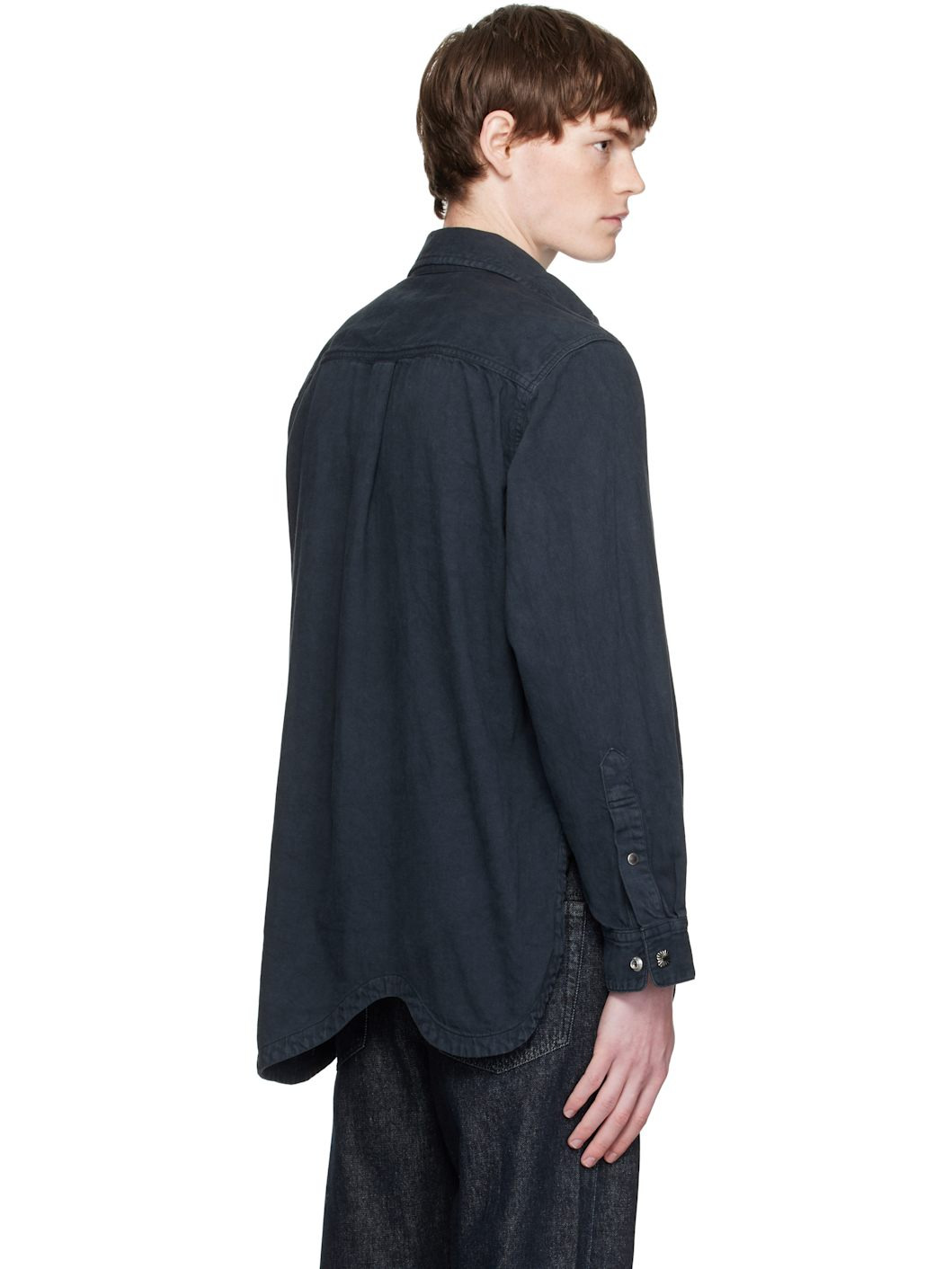 Black Asymmetrical Hem Denim Shirt - 3
