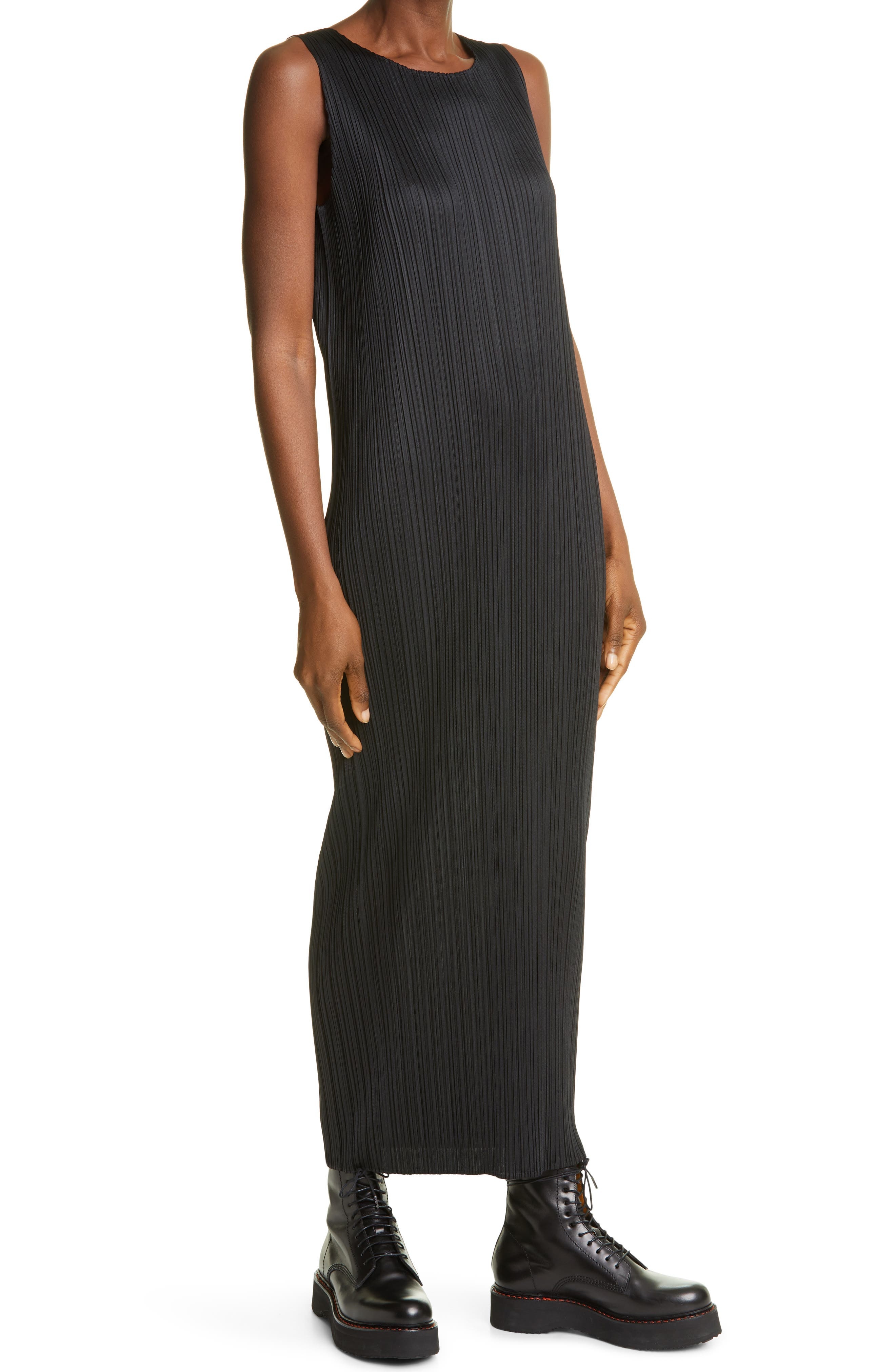 Pleats Please Issey Miyake Basics Pleated Midi Dress in Black at Nordstrom - 4