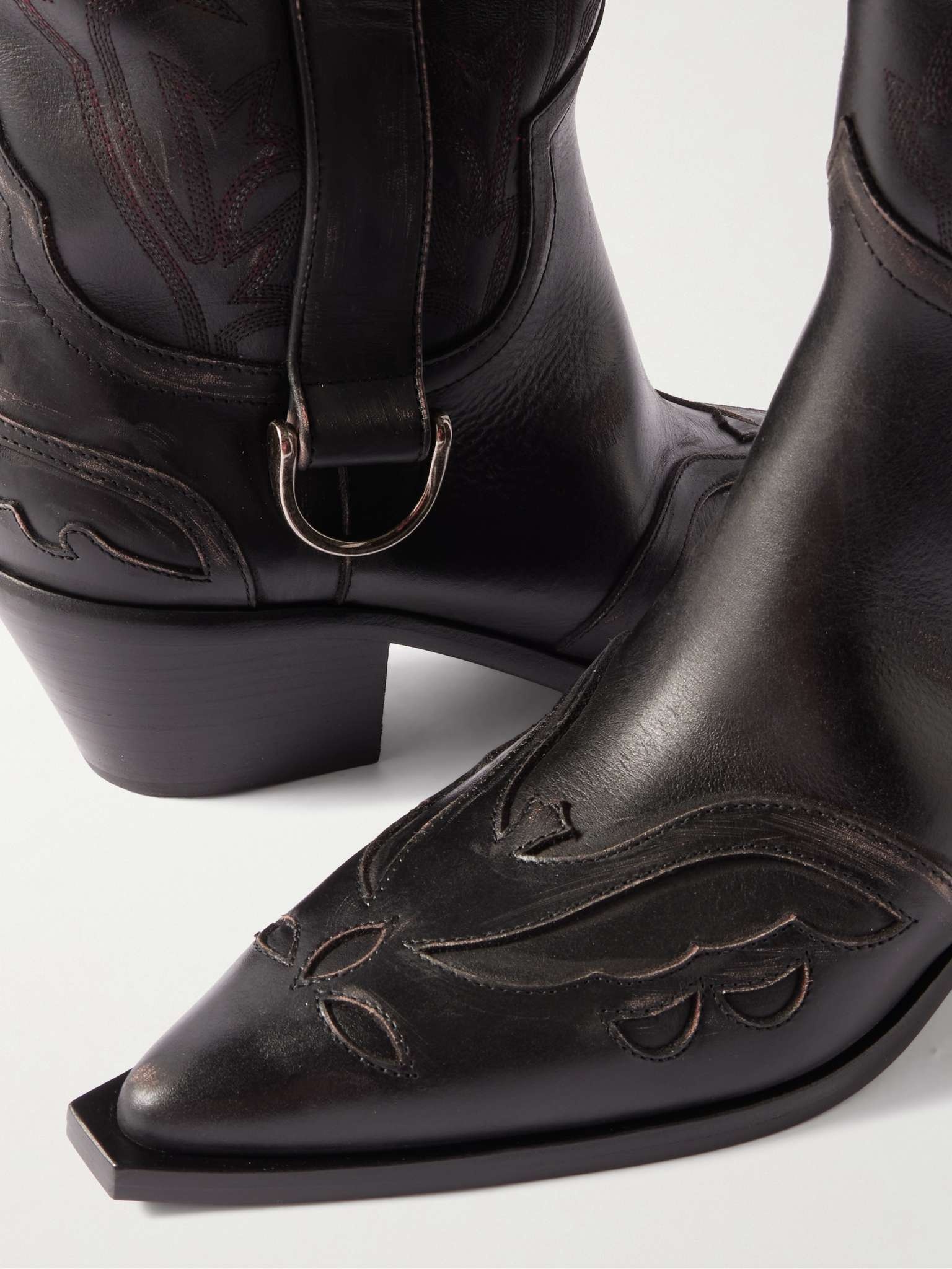 Distressed Leather Cowboy Boots - 4