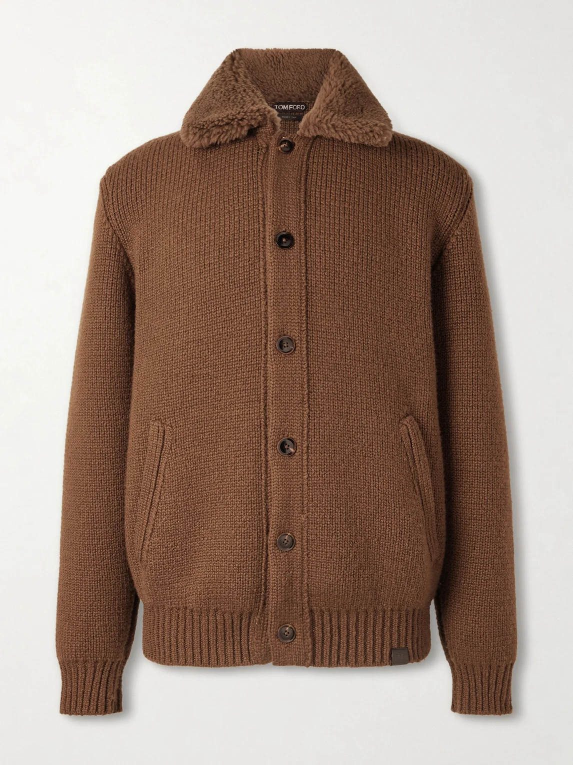 Bouclé-Trimmed Ribbed Cashmere Cardigan - 1