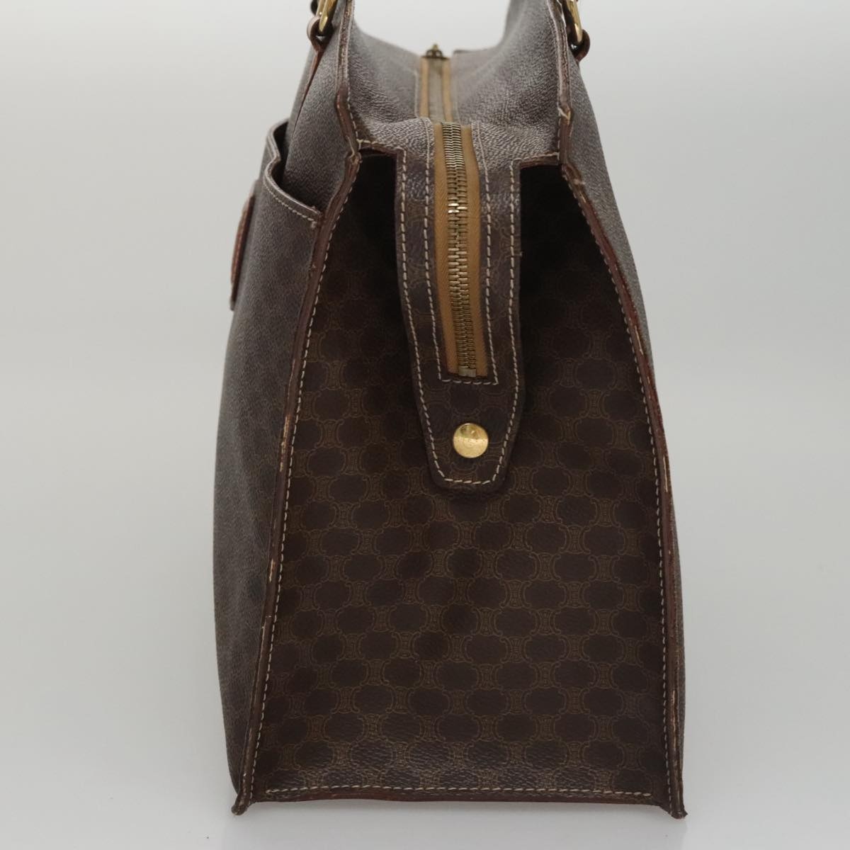 CELINE Macadam Canvas Hand Bag Pvc Leather Brown Gold - 3