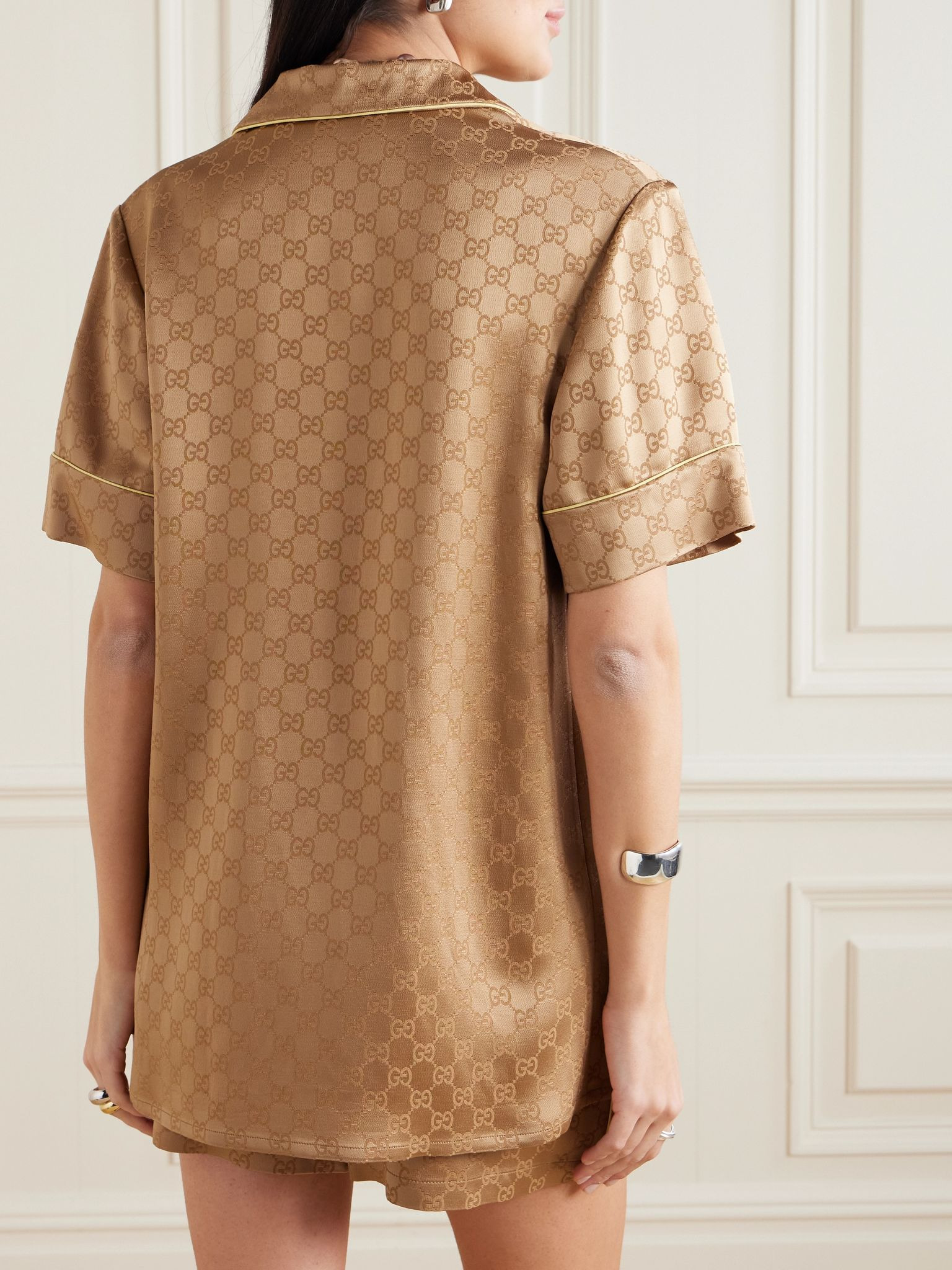 GG hammered satin-jacquard shirt Brass - 4