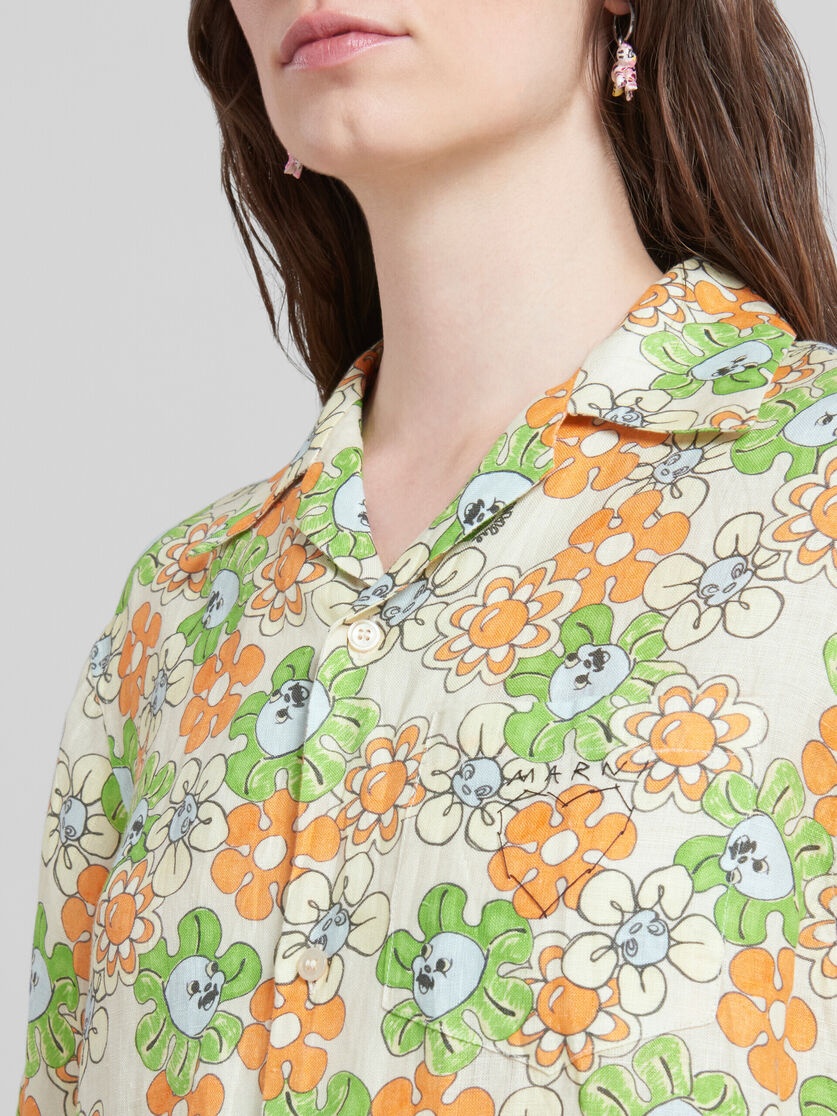 ORANGE AND GREEN PRINTED LINEN SHIRT - 4