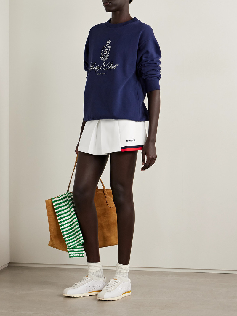 Sporty & Rich Mila Embroidered Pleated Striped Stretch-knit Mini Skirt outlook