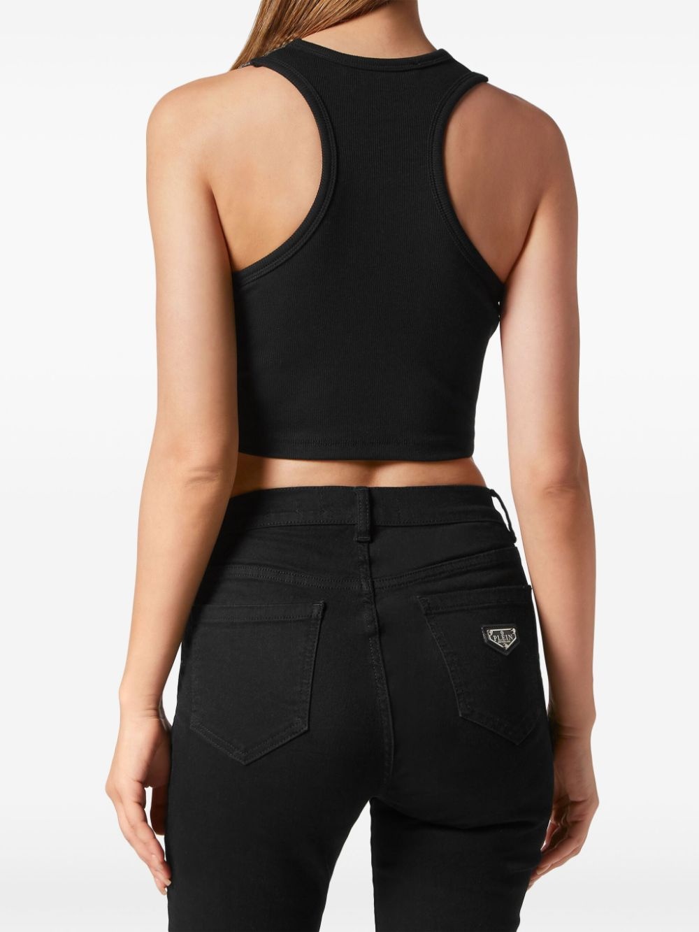 crystal-embellished cotton cropped top - 4