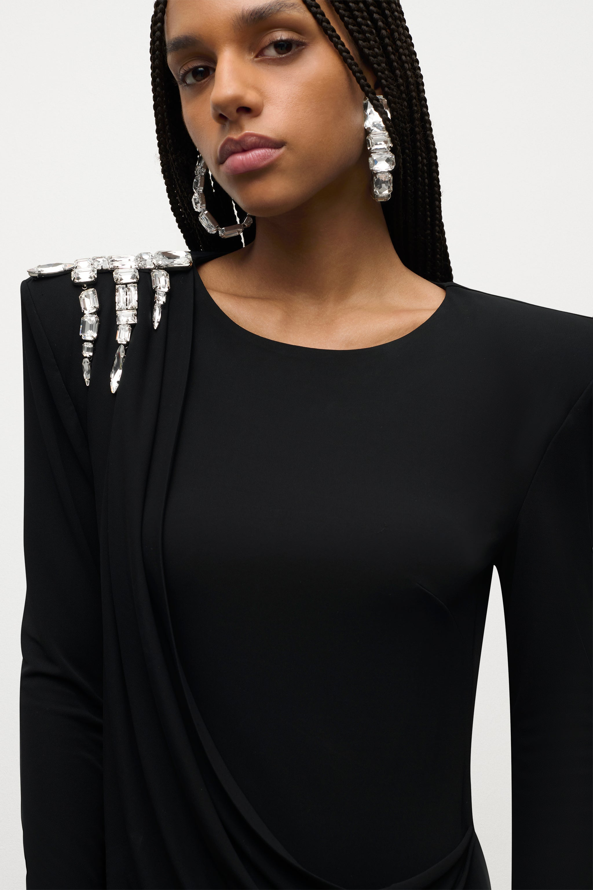 CRYSTAL CLUSTER DRAPED LONG SLEEVE GOWN - 6