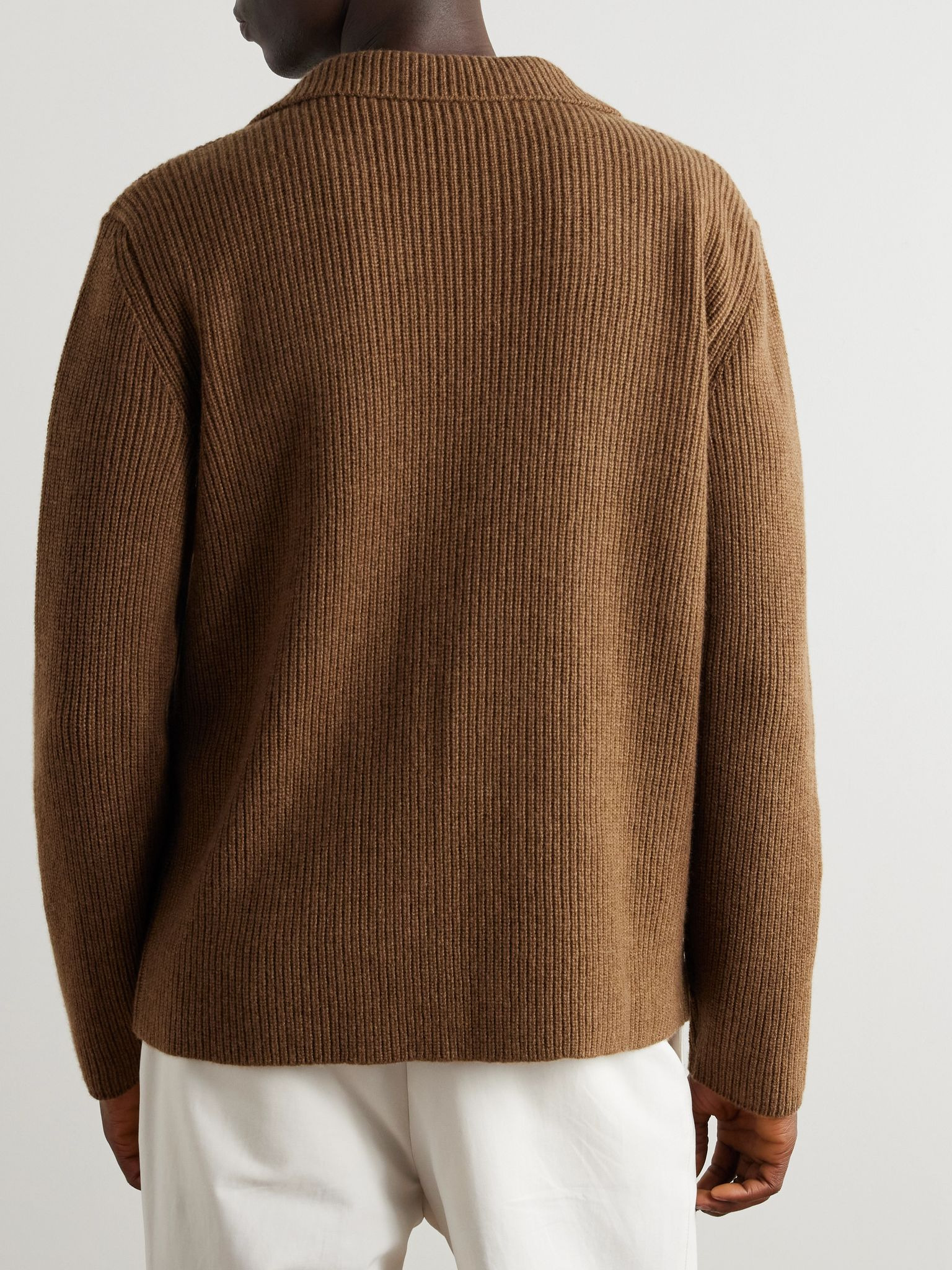 Ribbed-Knit Cashmere Cardigan Brown - 3