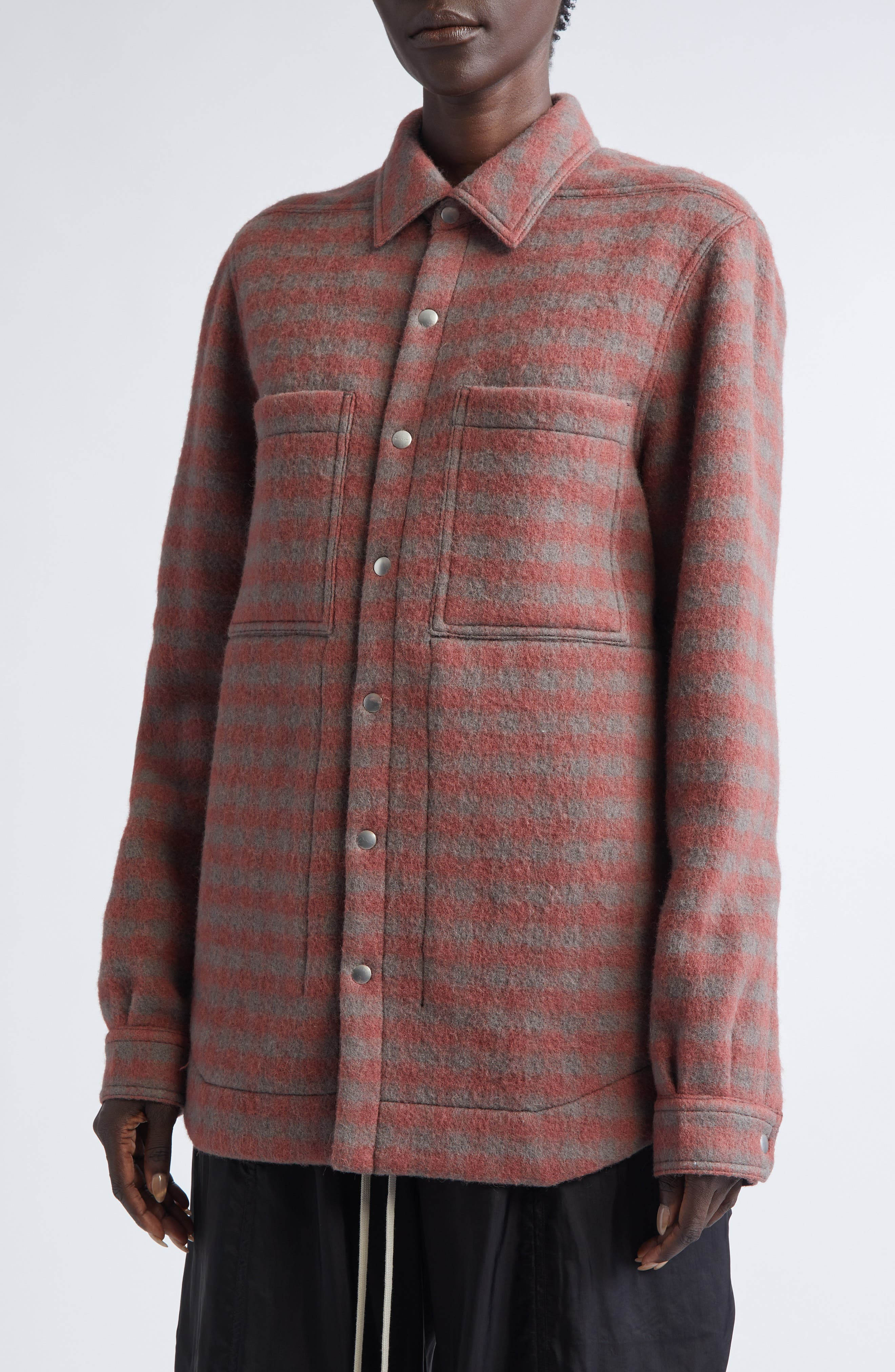 Rick Owens Check Virgin Wool Overshirt in Rosewood Plaid at Nordstrom - 5