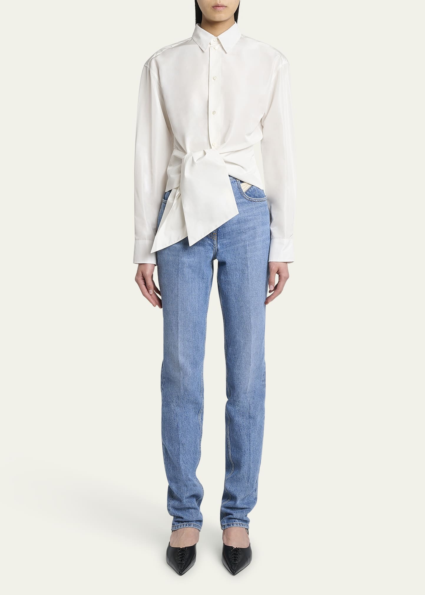 Bow Button Down Wrap Blouse - 2