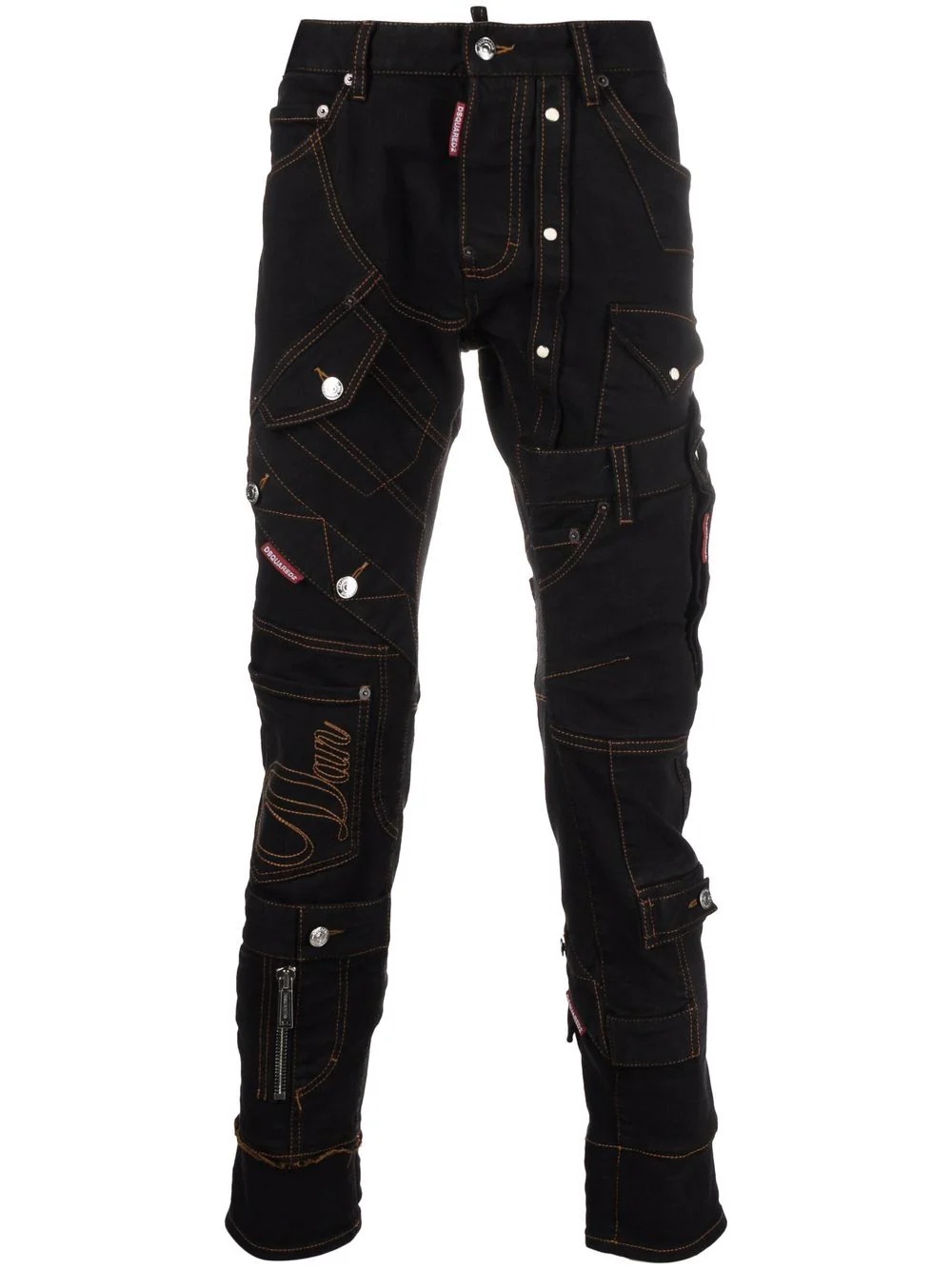 spliced-effect contrast-stitch denim jeans - 1